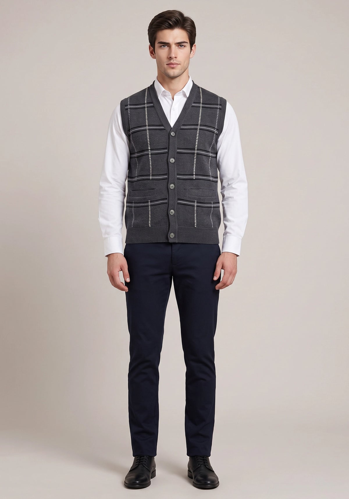 100% Lambswool Charcoal Sleeveless Cardigan