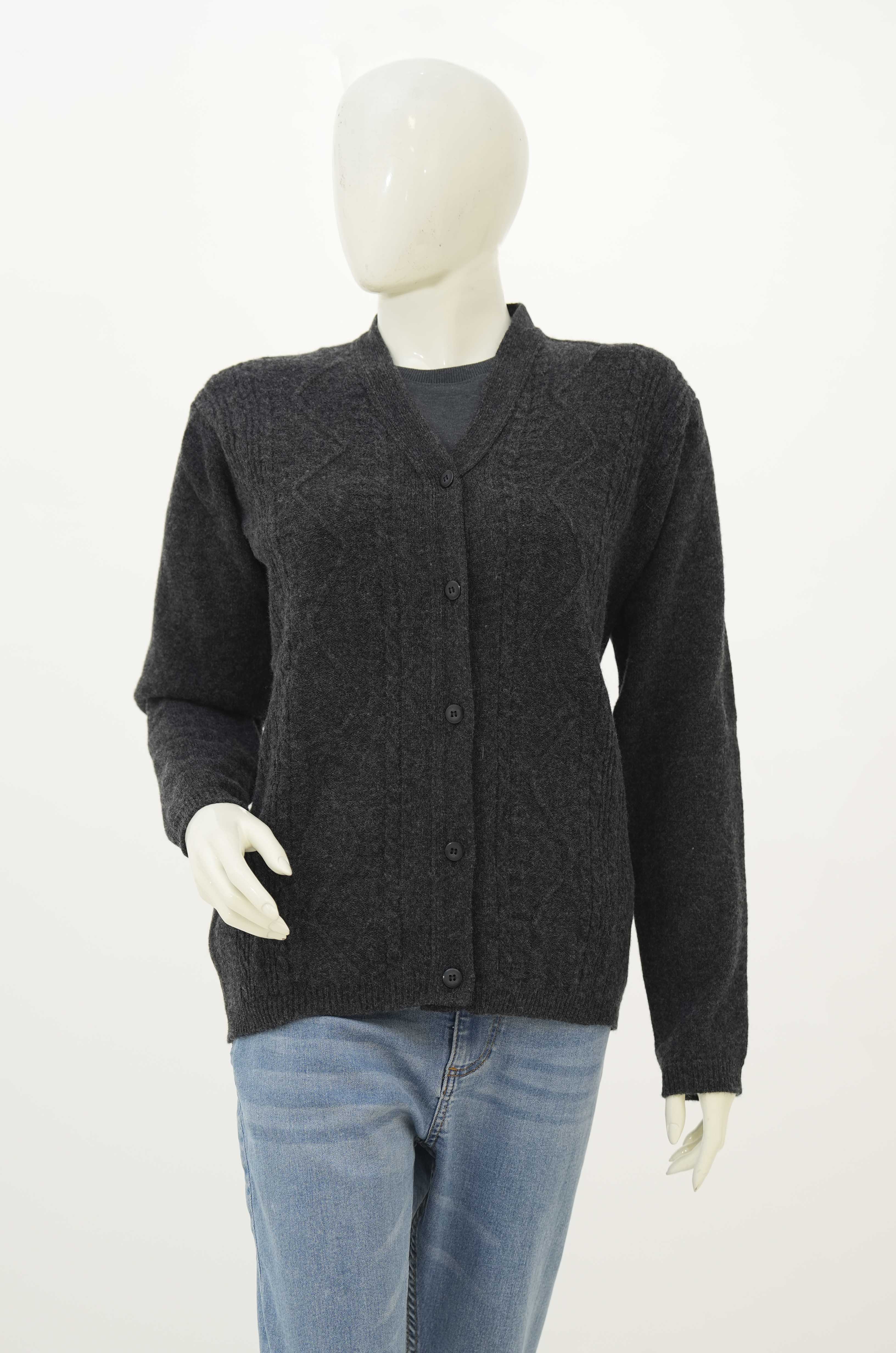100% Lambswool Cardigan Charcoal