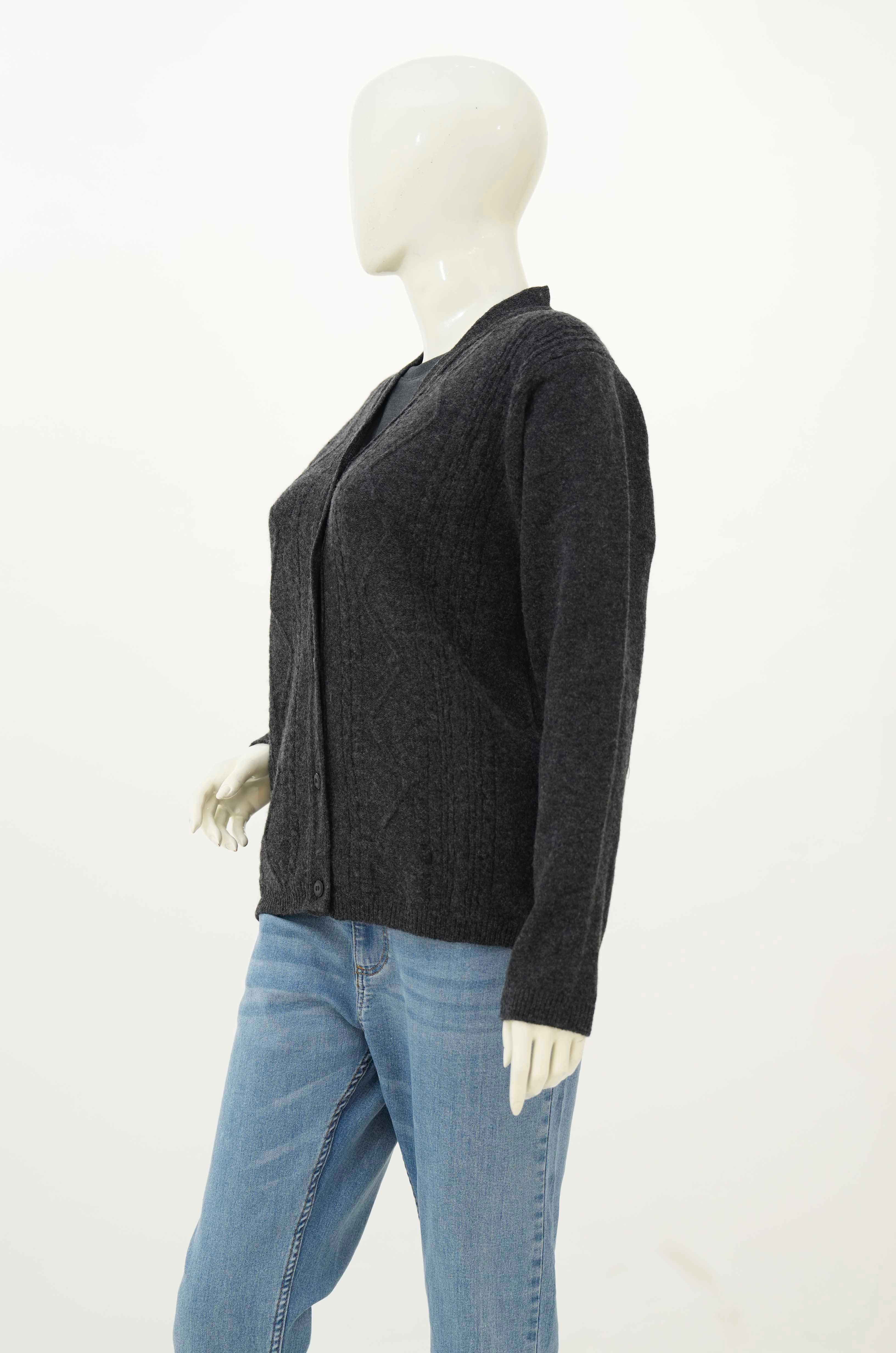 100% Lambswool Cardigan Charcoal