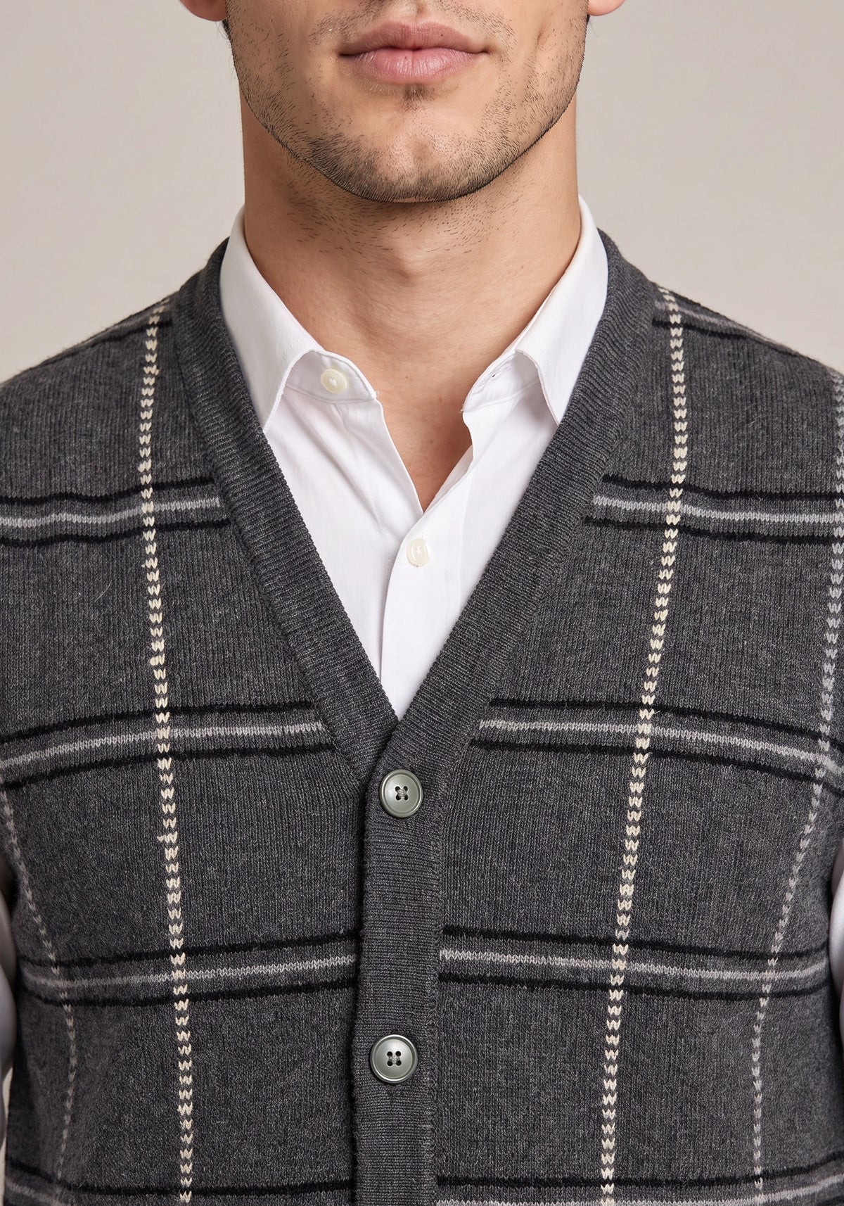 100% Lambswool Charcoal Sleeveless Cardigan