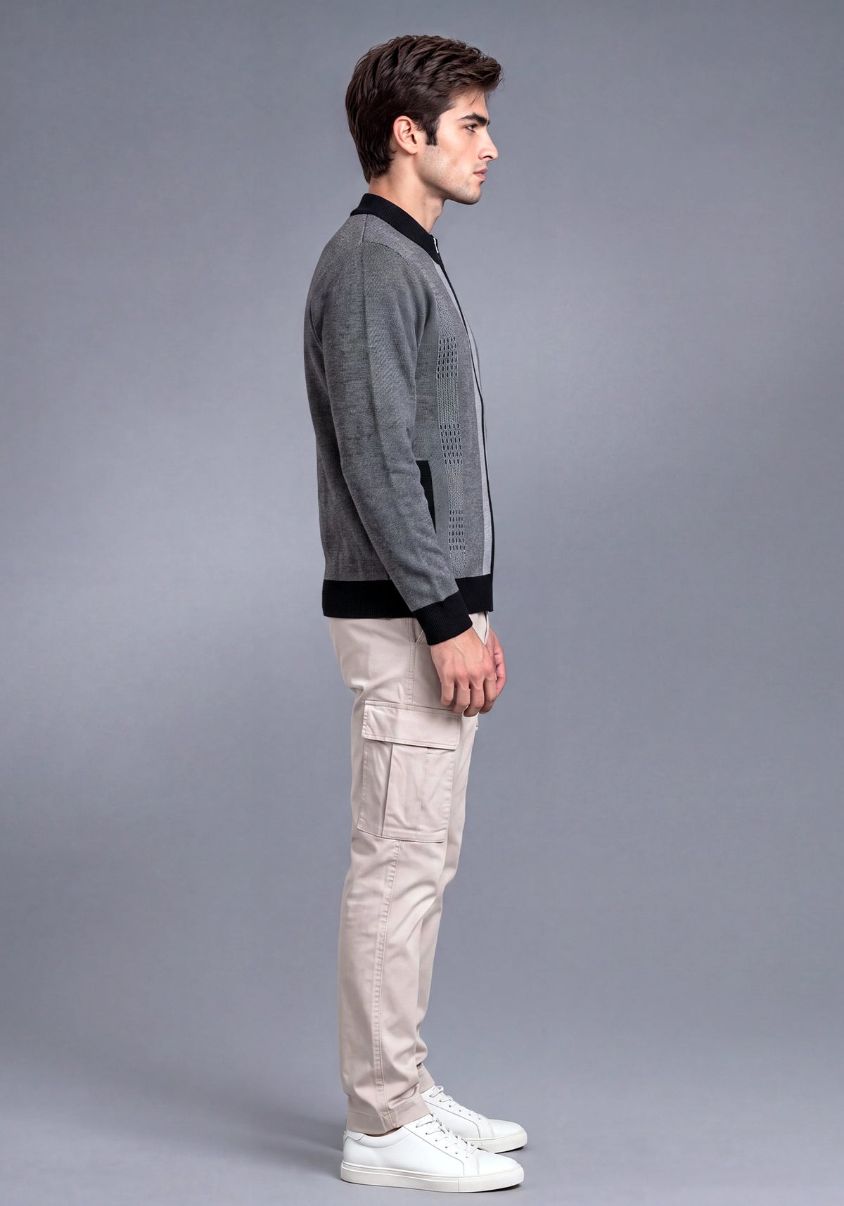 Soft Acrylic Wool Zipper Charcoal Black Sweater