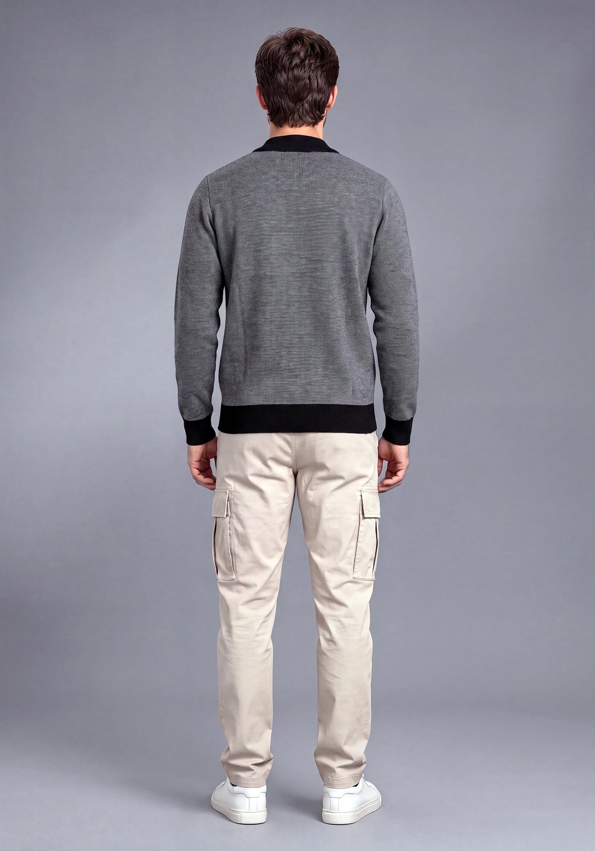 Soft Acrylic Wool Zipper Charcoal Black Sweater