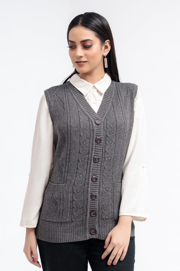 Acrylic Wool Sleeve Less Cardigan