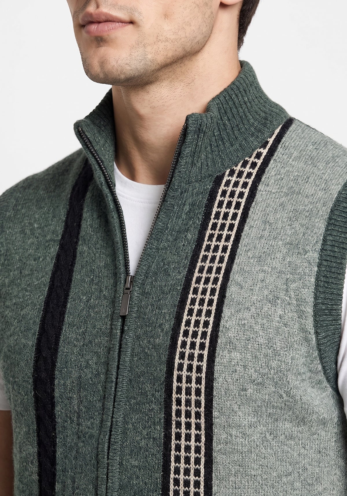 100% Lambswool Pine Forest Green Sleeveless Zipper
