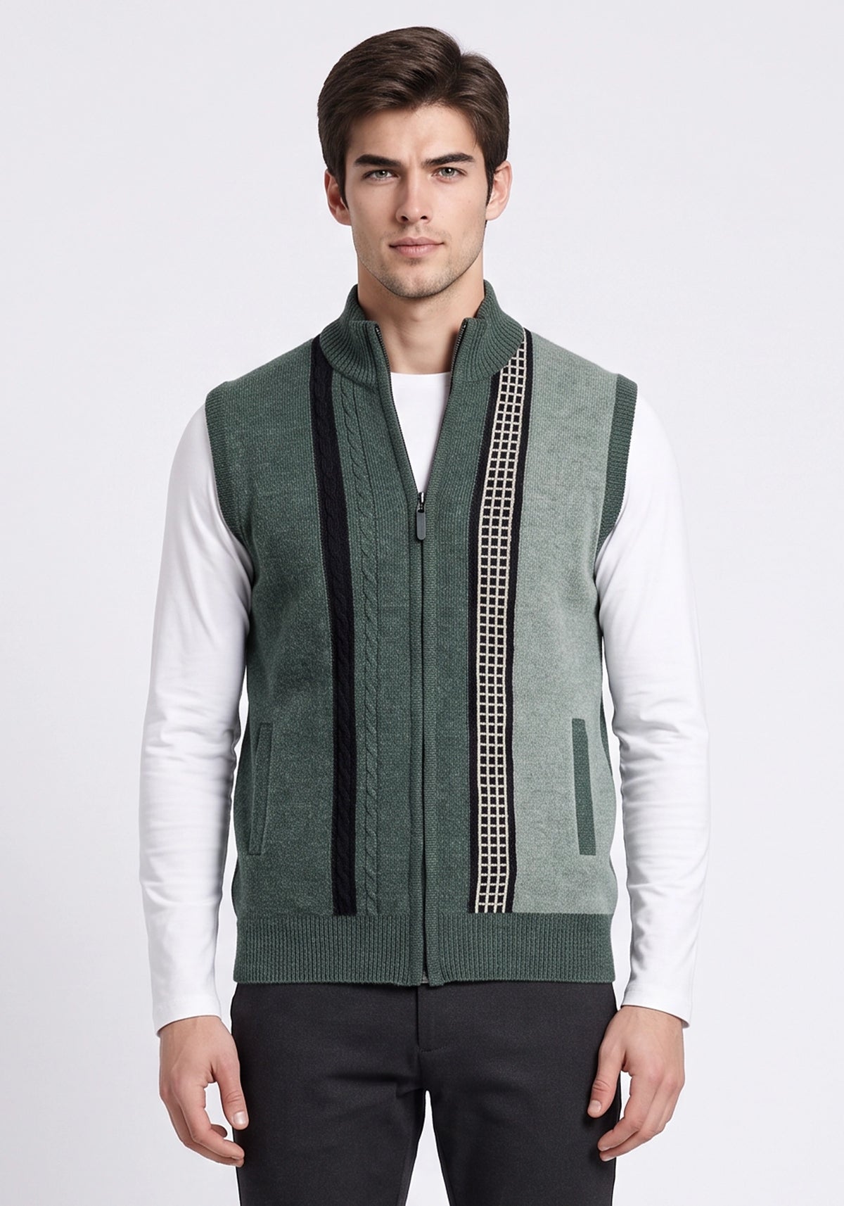 100% Lambswool Pine Forest Green Sleeveless Zipper