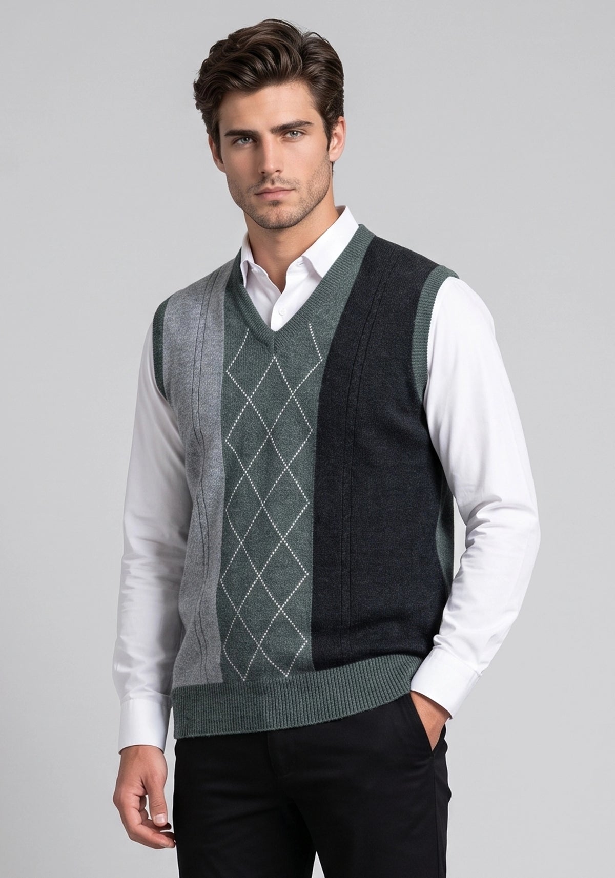 100% Lambswool Pine Forest Green Sleeveless