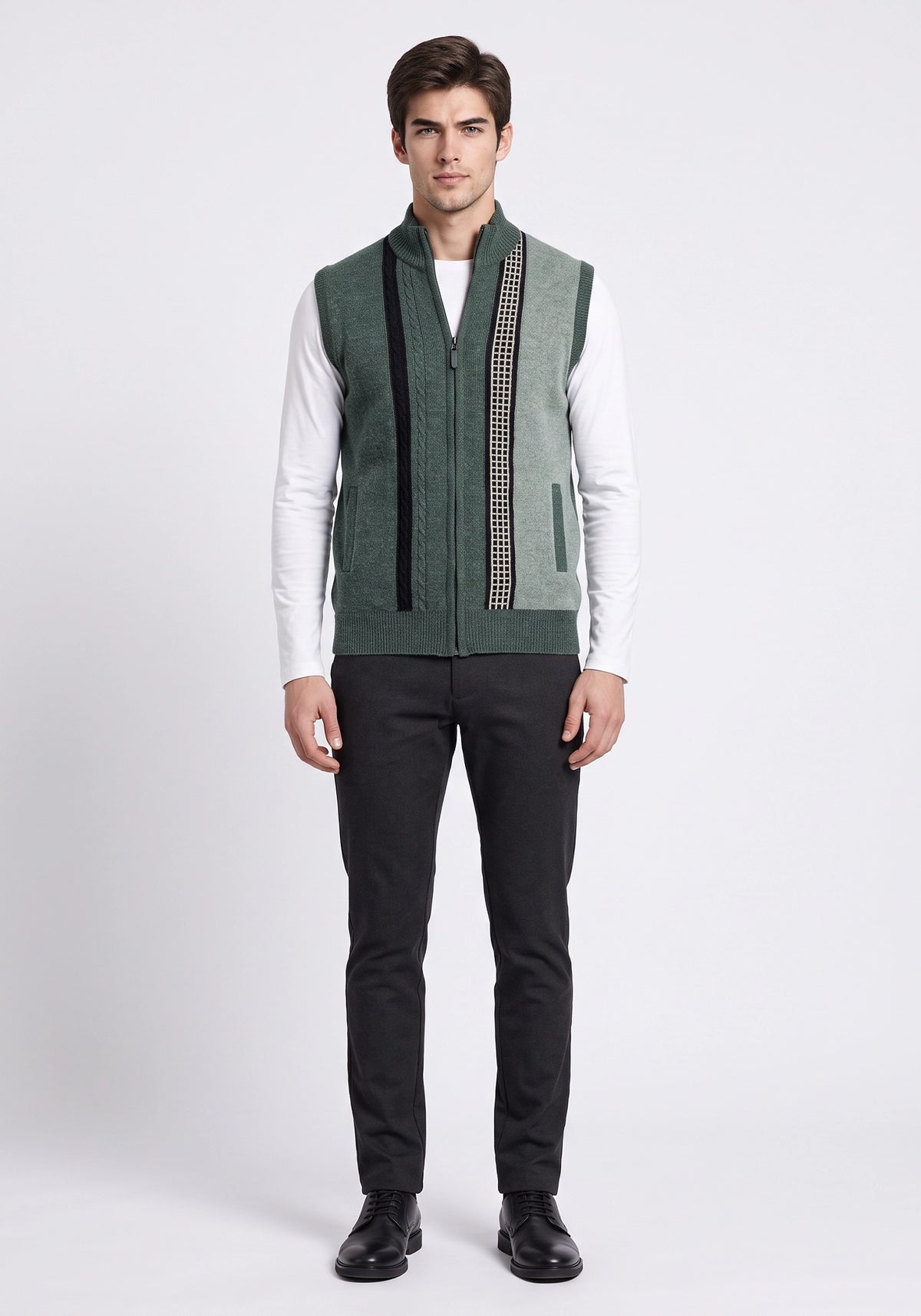 100% Lambswool Pine Forest Green Sleeveless Zipper