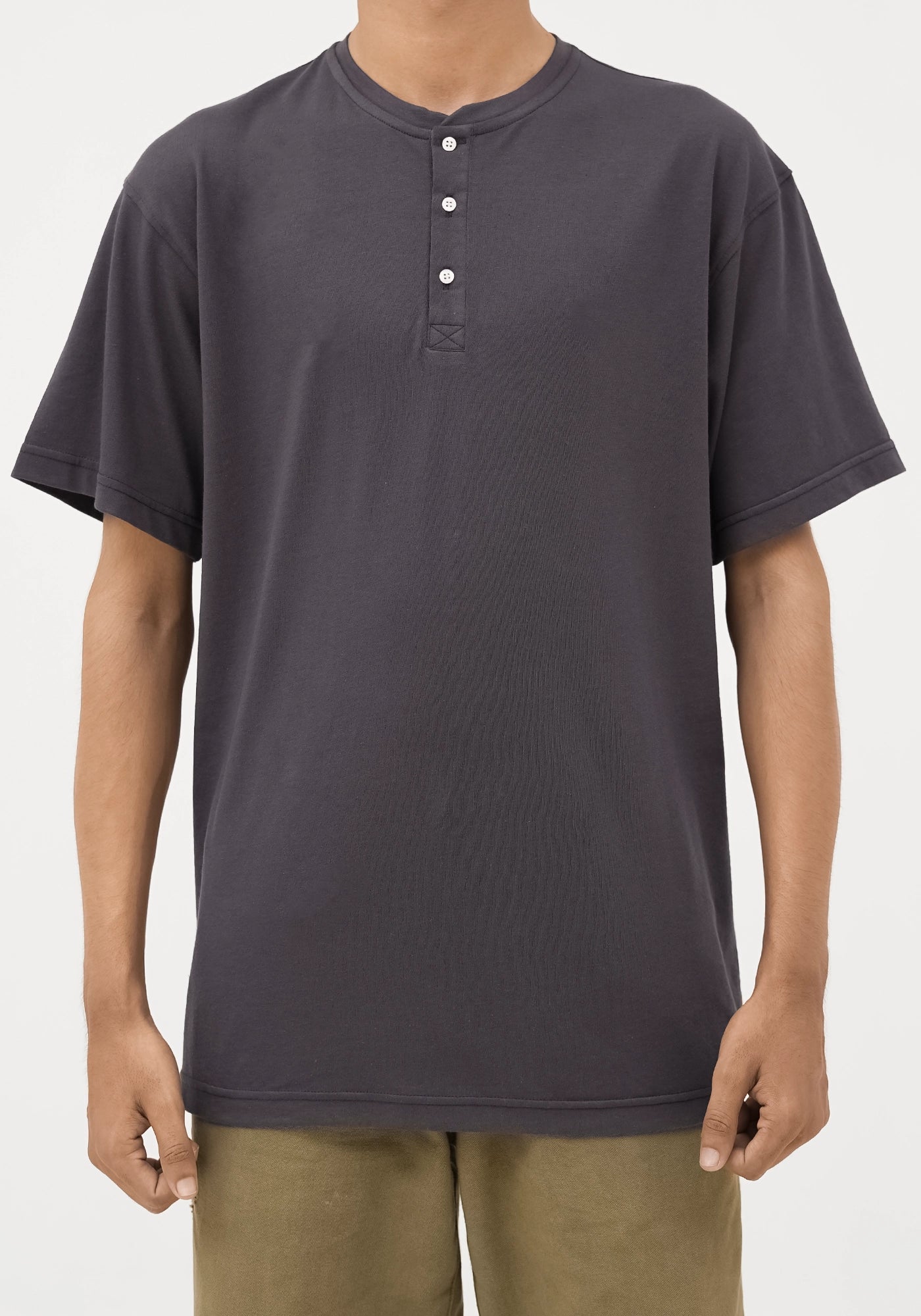Cotton Henley Plain Round Neck