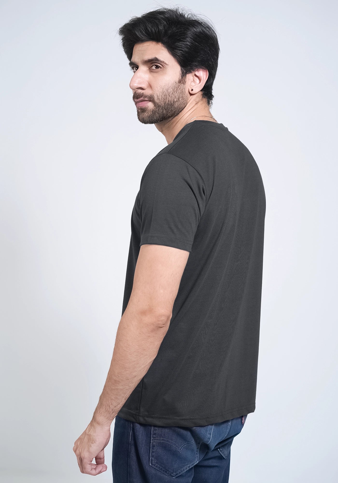 Single Jersey Fabric Plain D Gray Round Neck