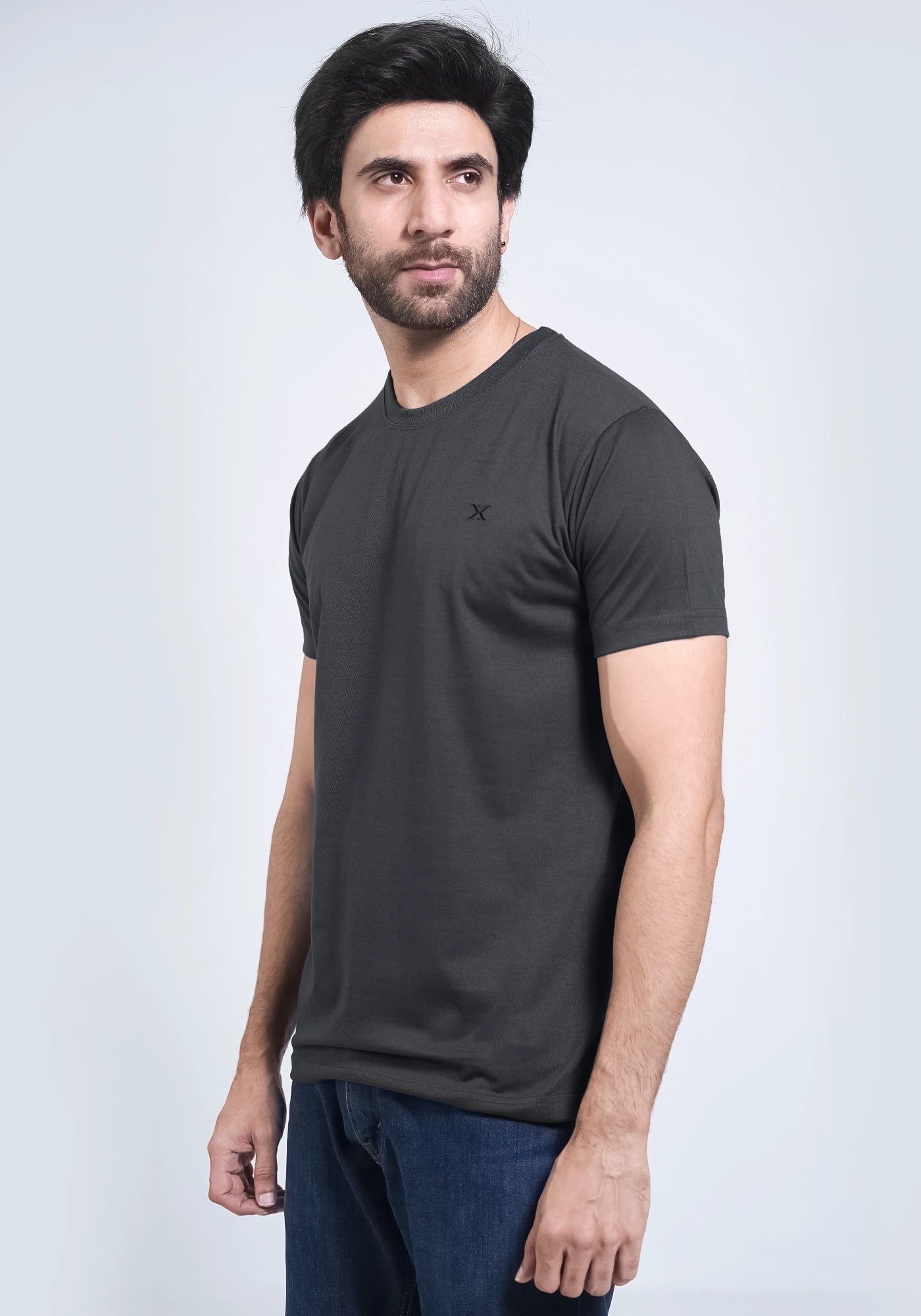 Single Jersey Fabric Plain D Gray Round Neck