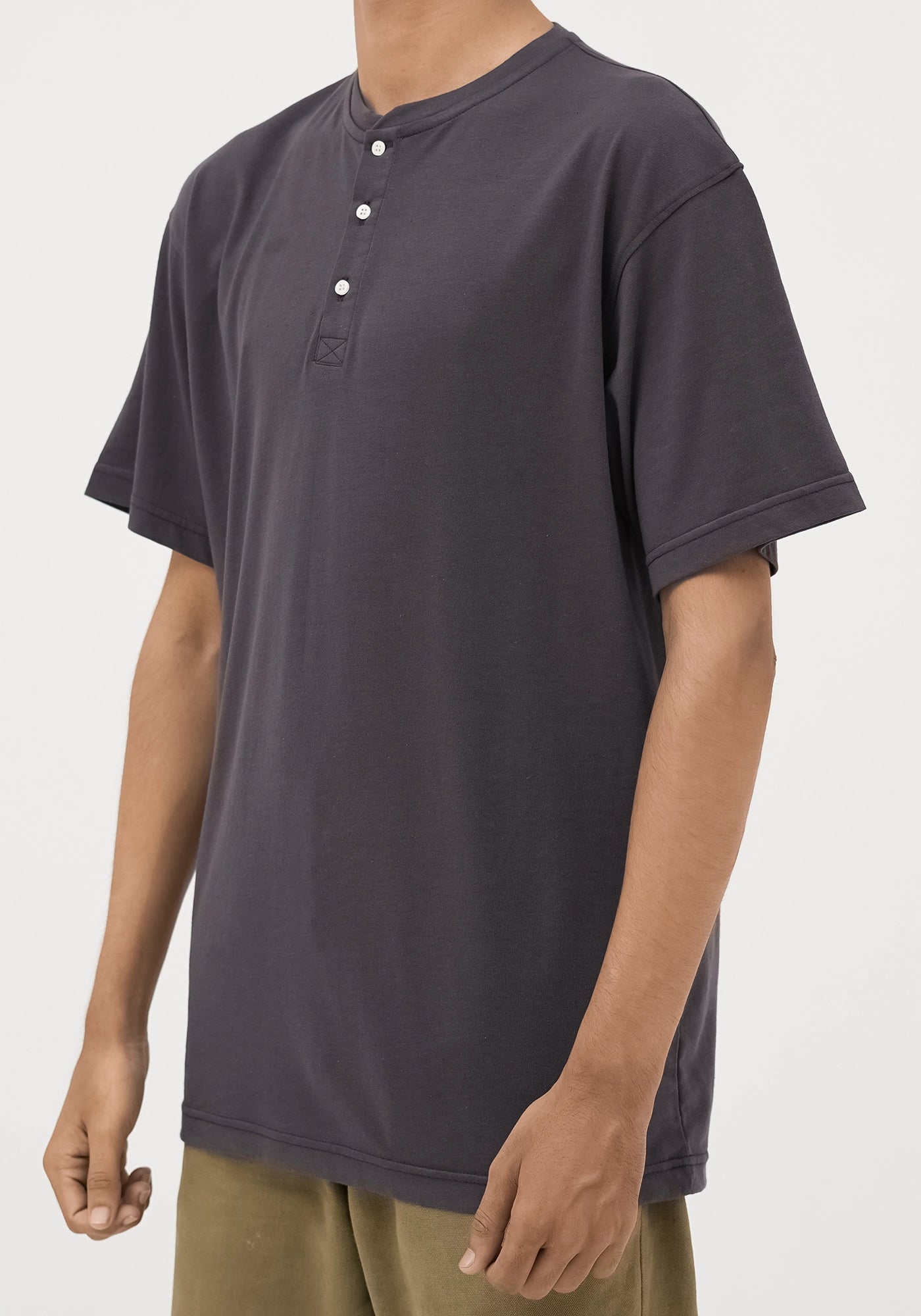 Cotton Henley Plain Round Neck