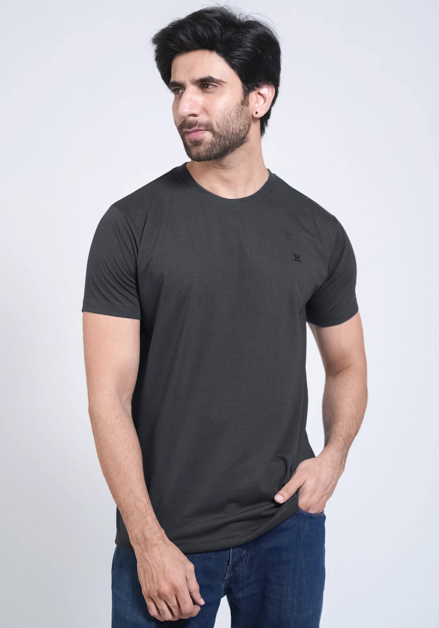 Single Jersey Fabric Plain D Gray Round Neck