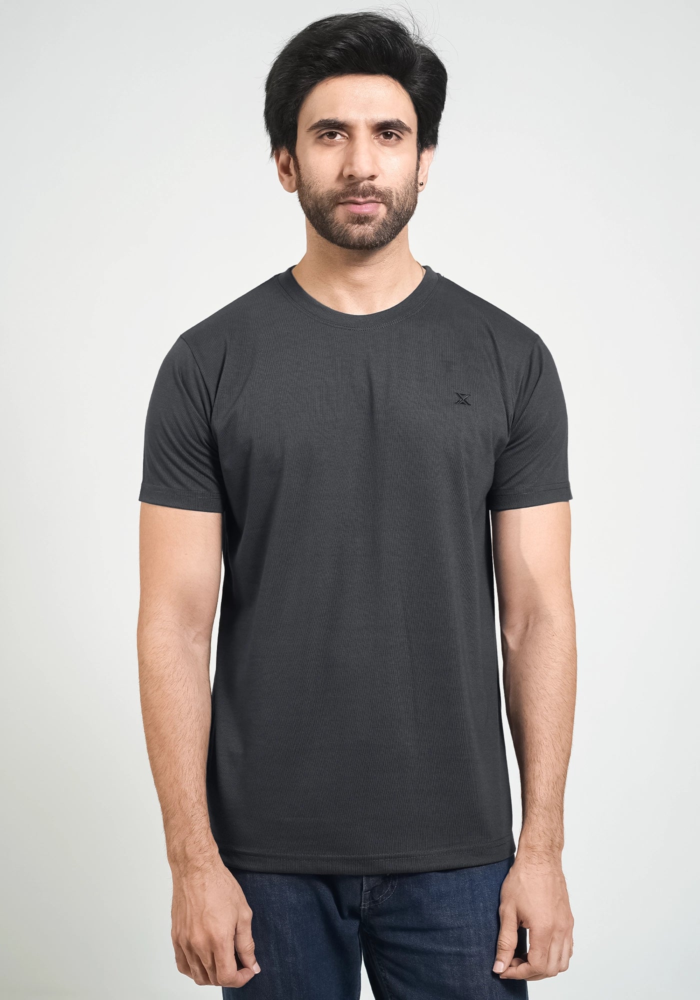 Single Jersey Fabric Plain D Gray Round Neck