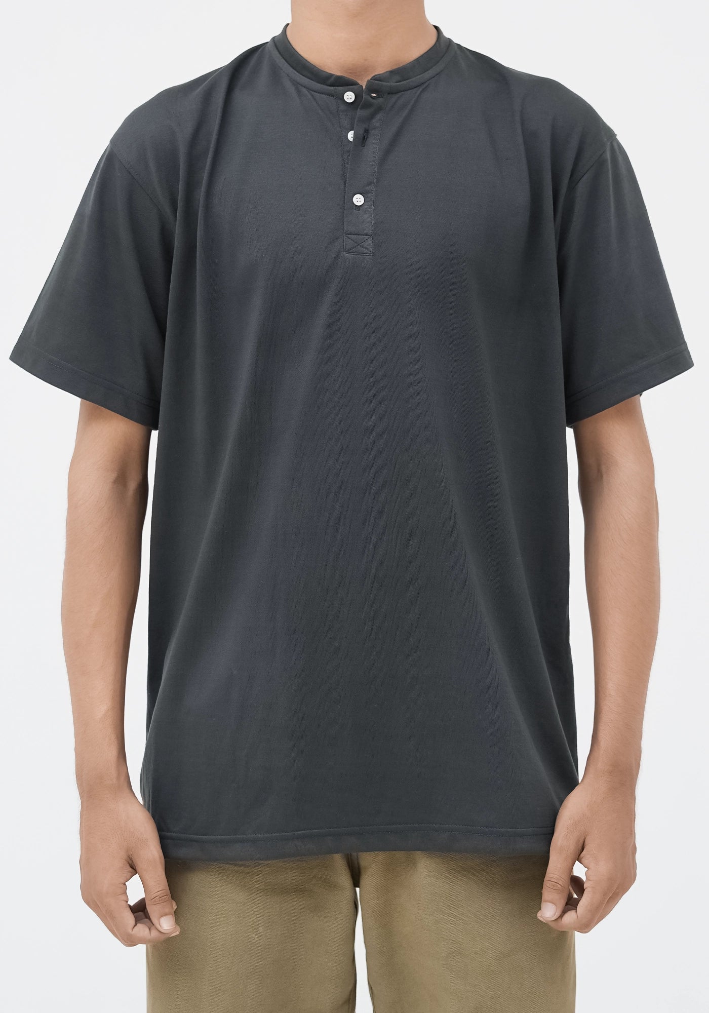 Cotton Henley Plain Round Neck