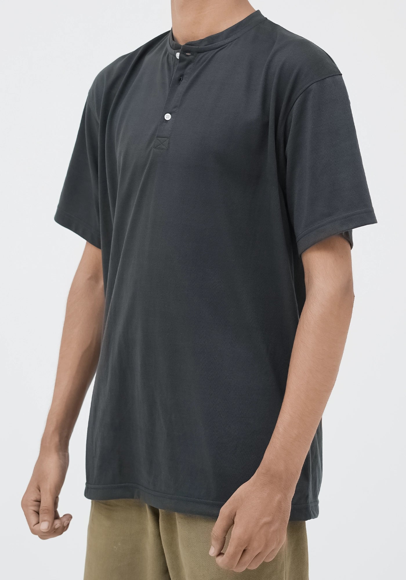 Cotton Henley Plain Round Neck