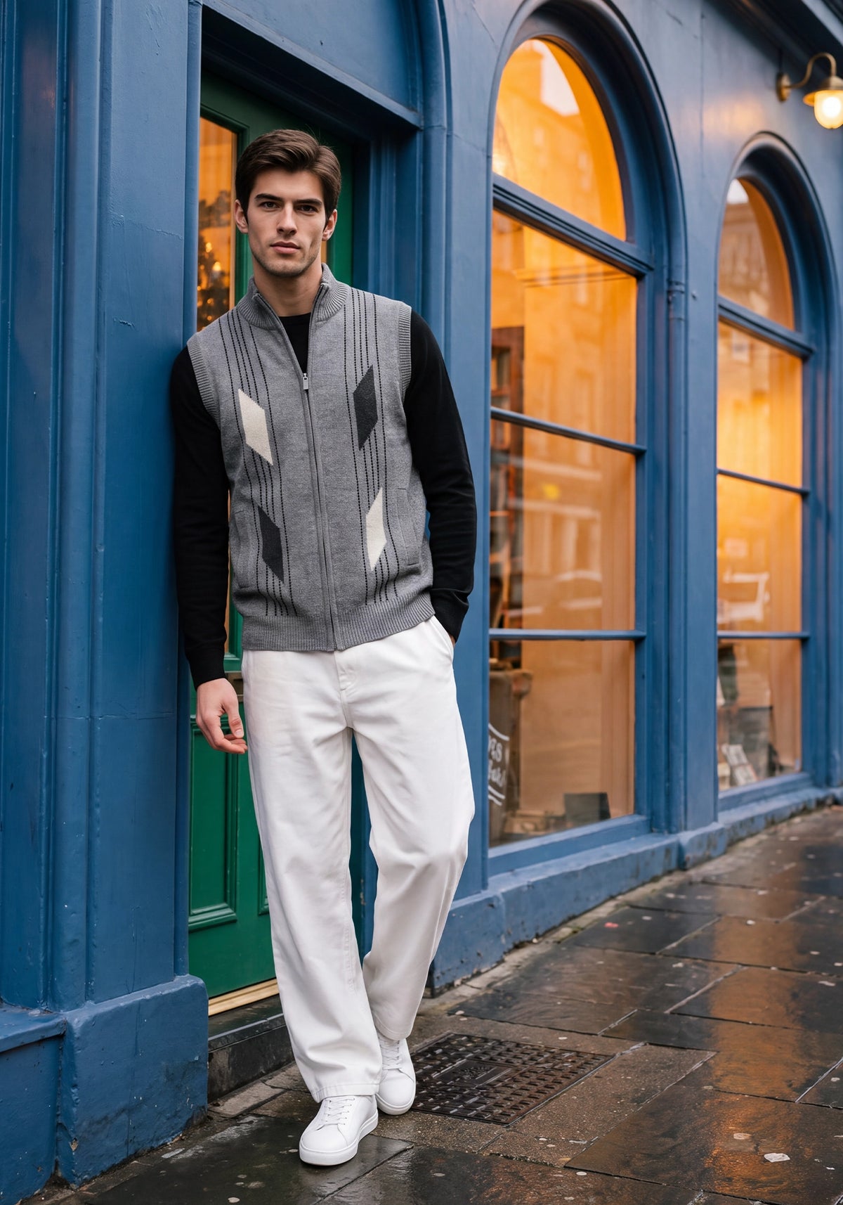 100% Lambswool Grey Mix Sleeveless Zipper