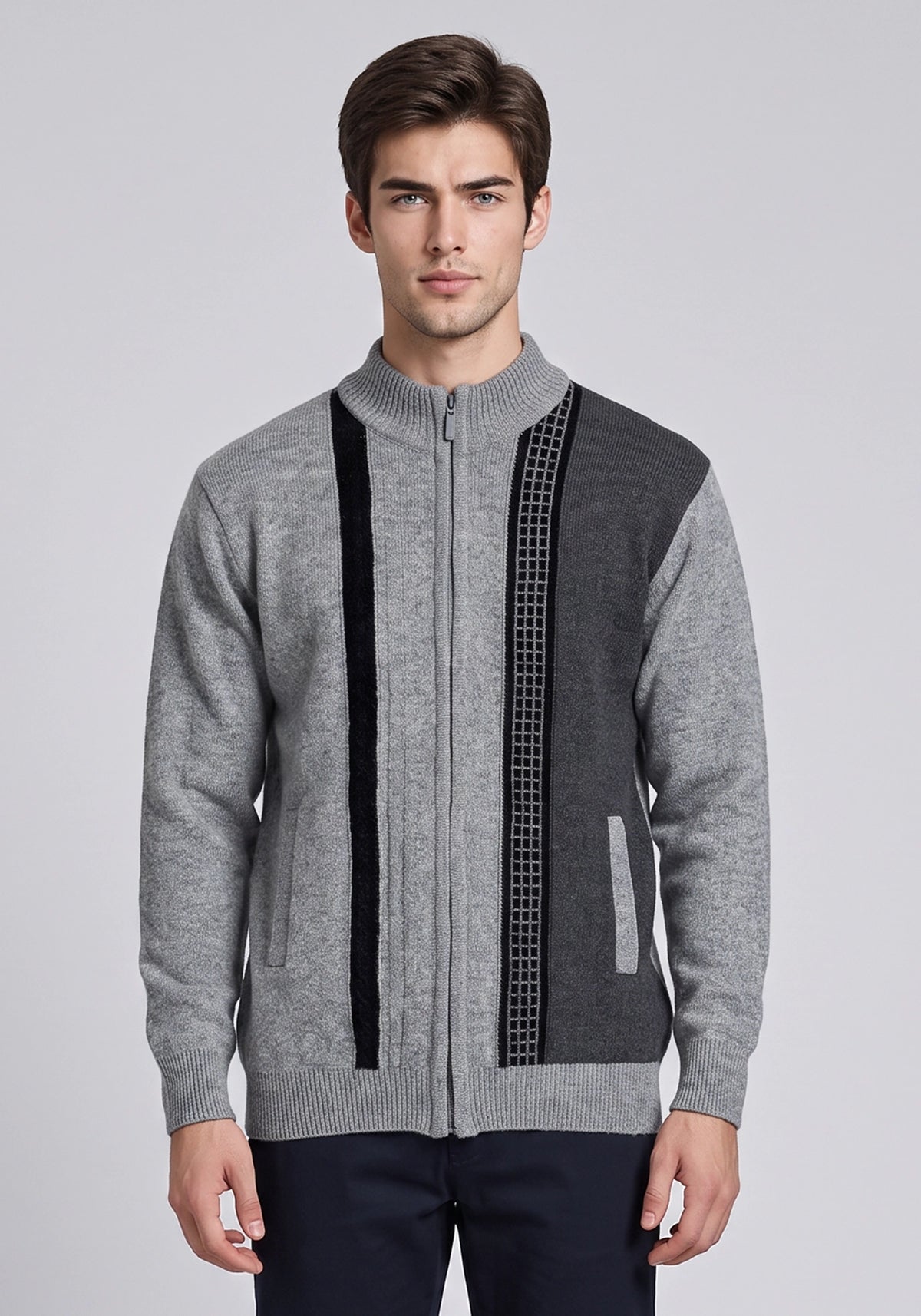 100% Lambswool Dk Gray Mix Zipper