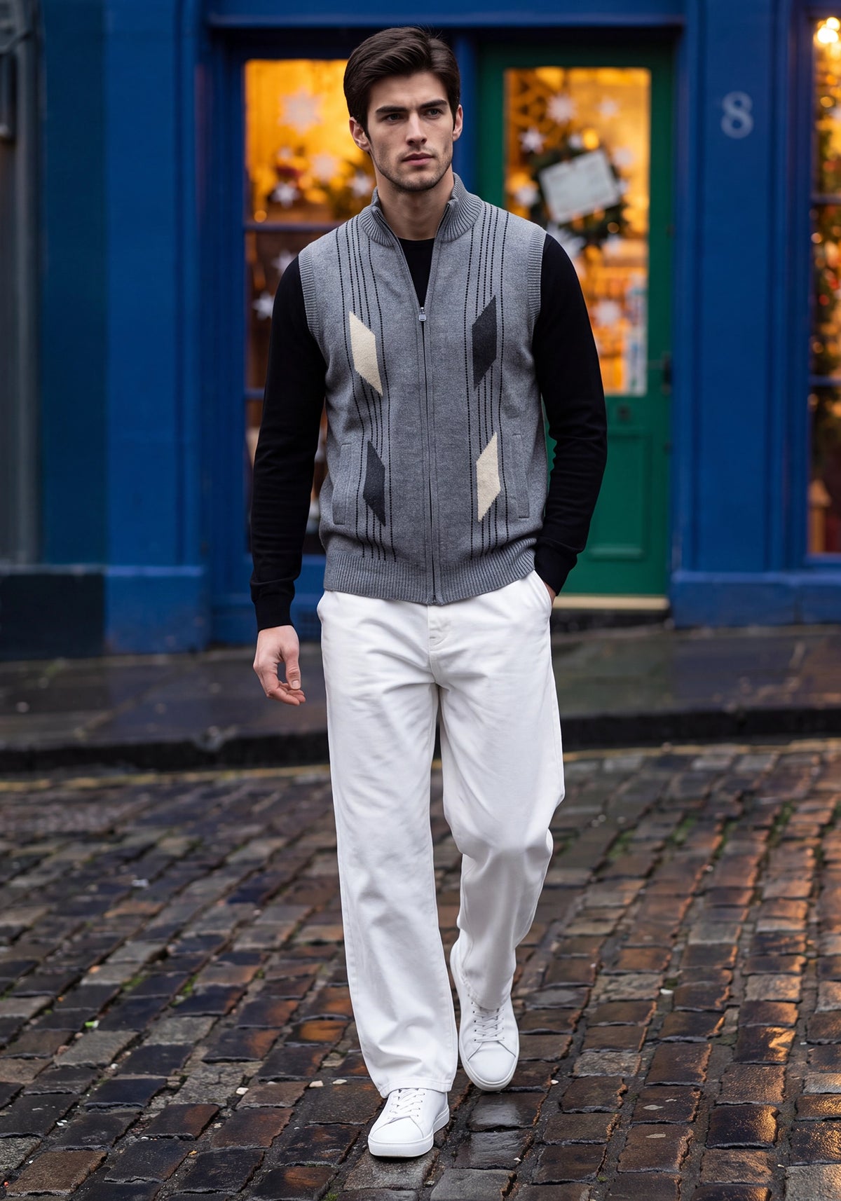 100% Lambswool Grey Mix Sleeveless Zipper