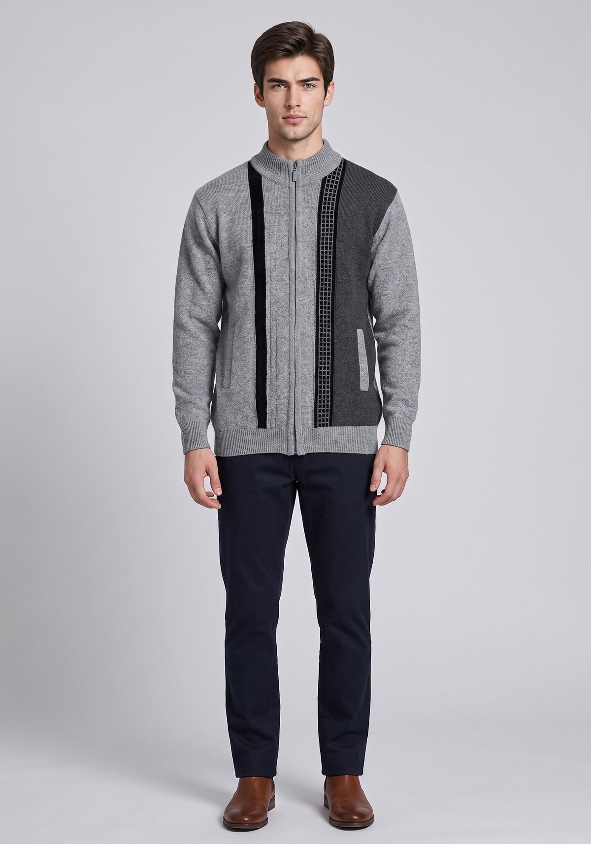 100% Lambswool Dk Gray Mix Zipper