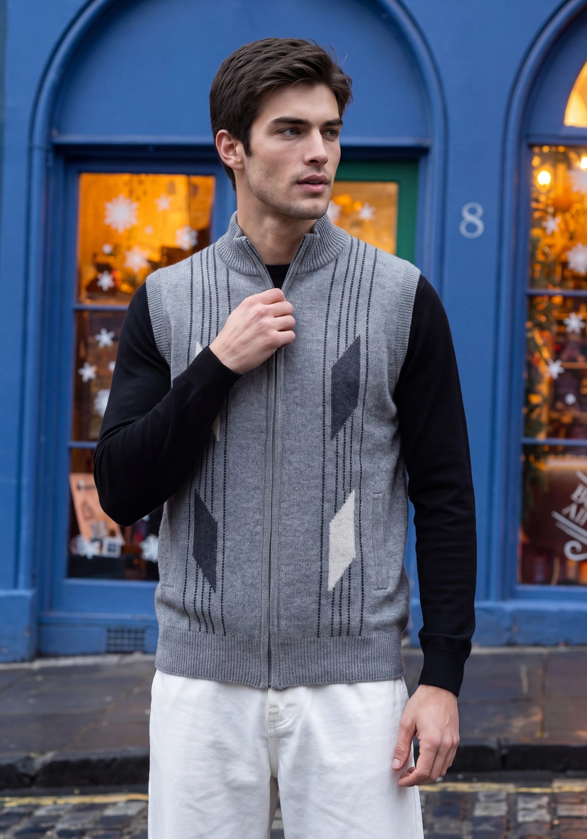 100% Lambswool Grey Mix Sleeveless Zipper