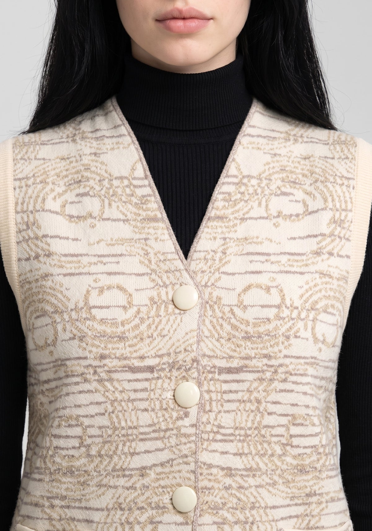 Soft Acrylic Wool Sleeveless Fawn Cardigan