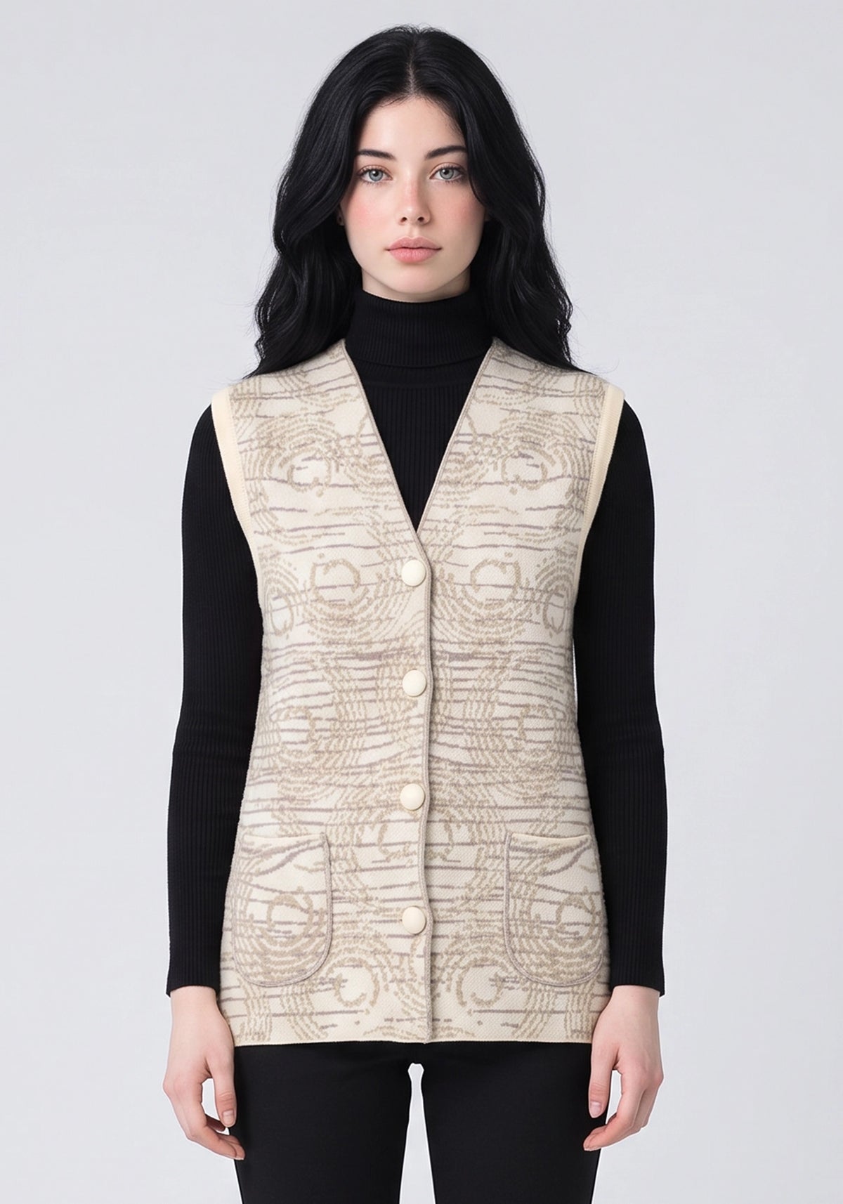 Soft Acrylic Wool Sleeveless Fawn Cardigan