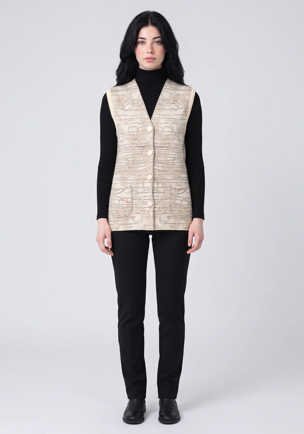 Soft Acrylic Wool Sleeveless Fawn Cardigan