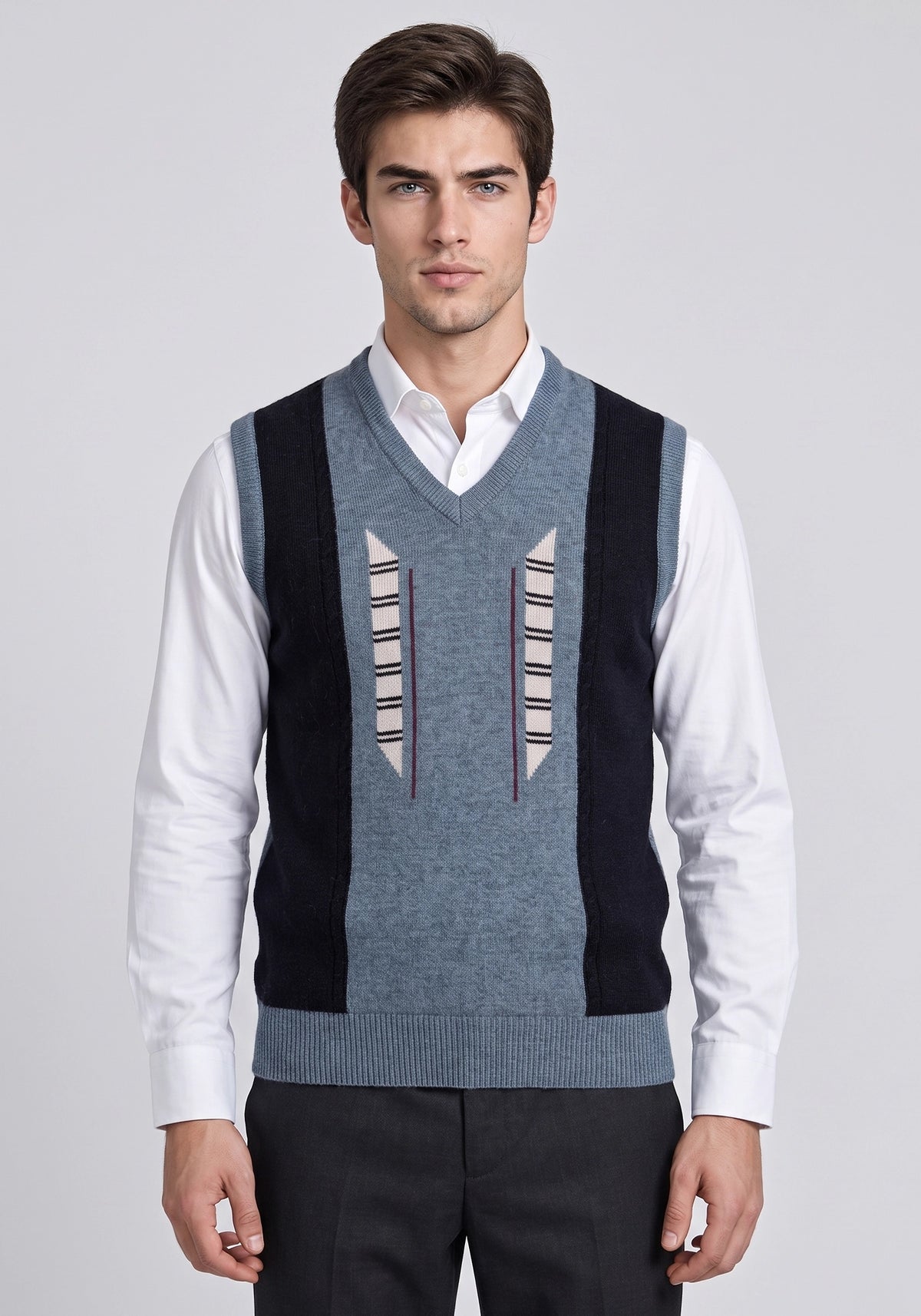 100% Lambswool Gray Blue Sleeveless