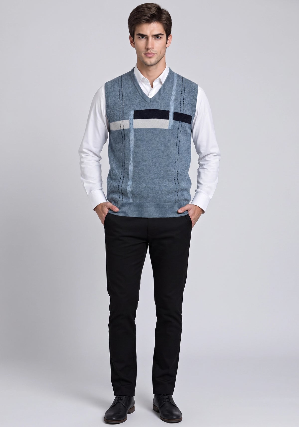 100% Lambswool Gray Blue Sleeveless