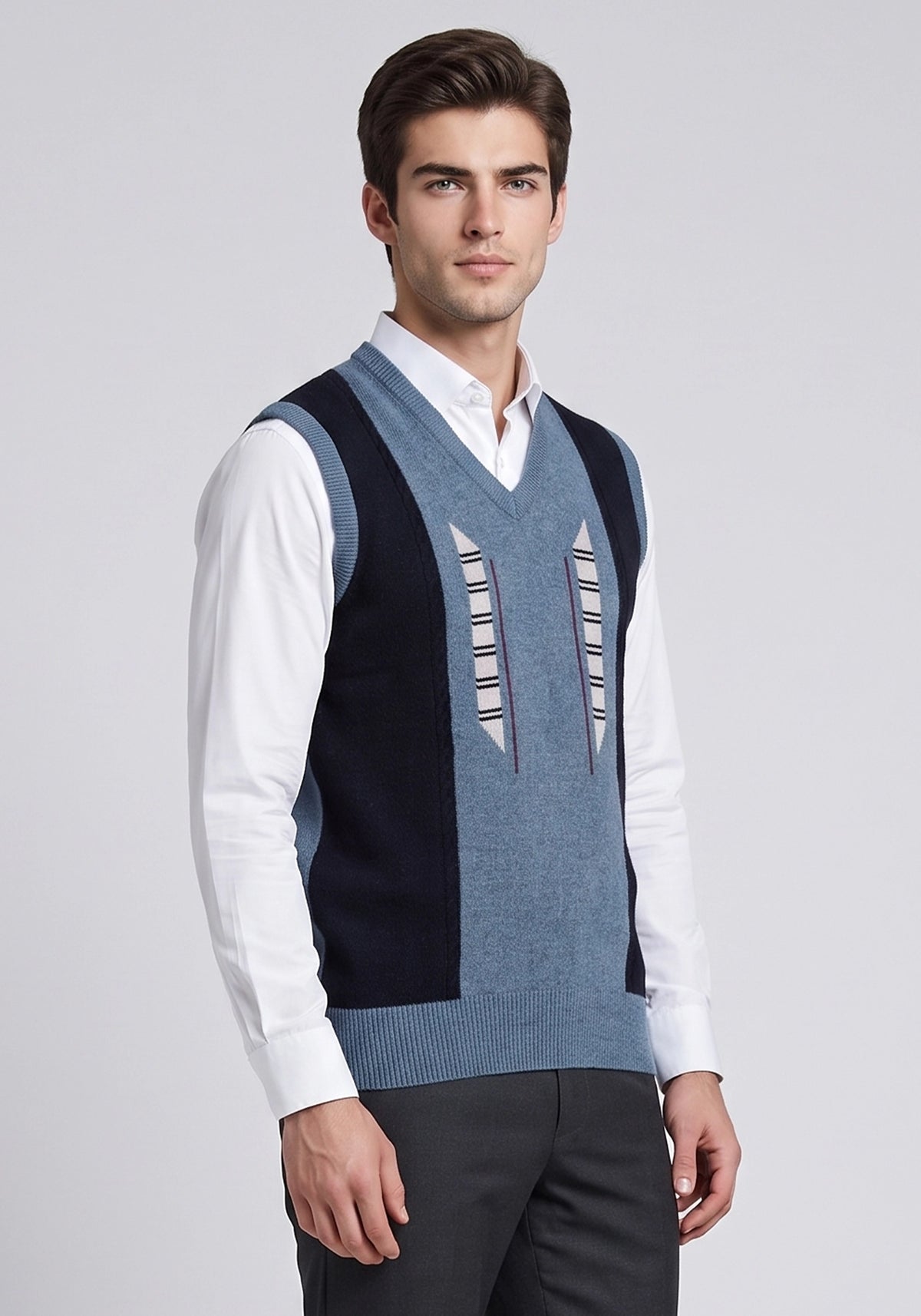100% Lambswool Gray Blue Sleeveless