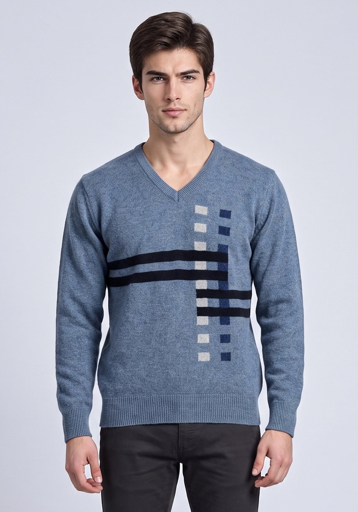 100% Lambswool Gray Blue Pullover