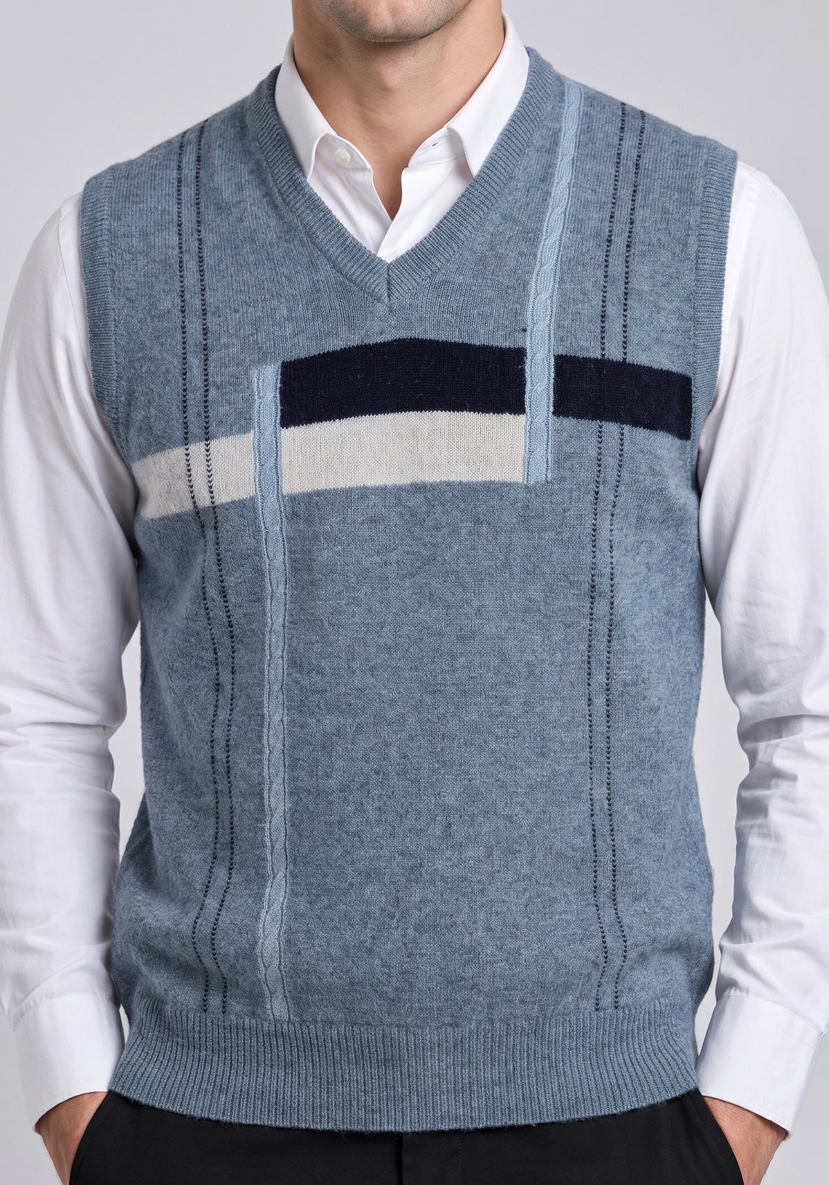 100% Lambswool Gray Blue Sleeveless