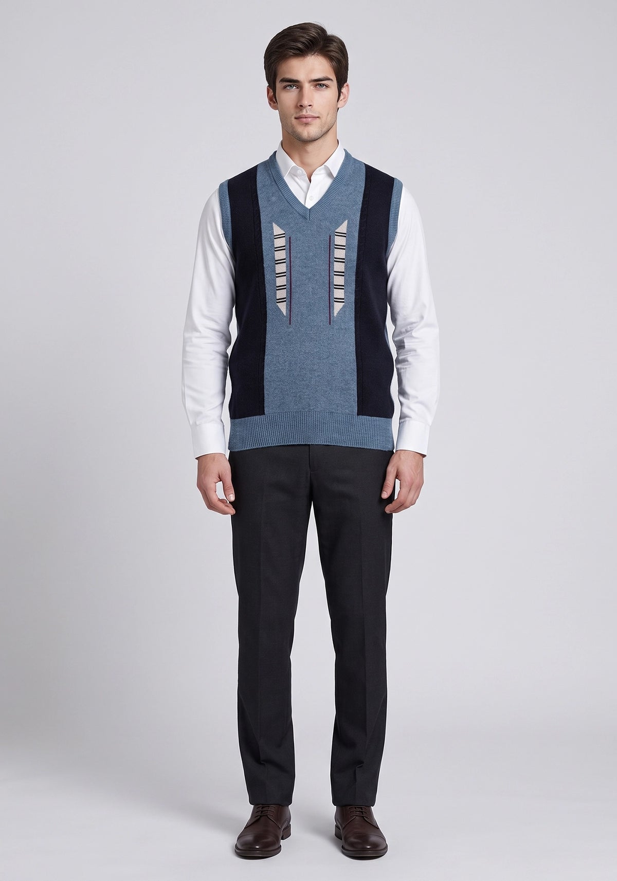 100% Lambswool Gray Blue Sleeveless