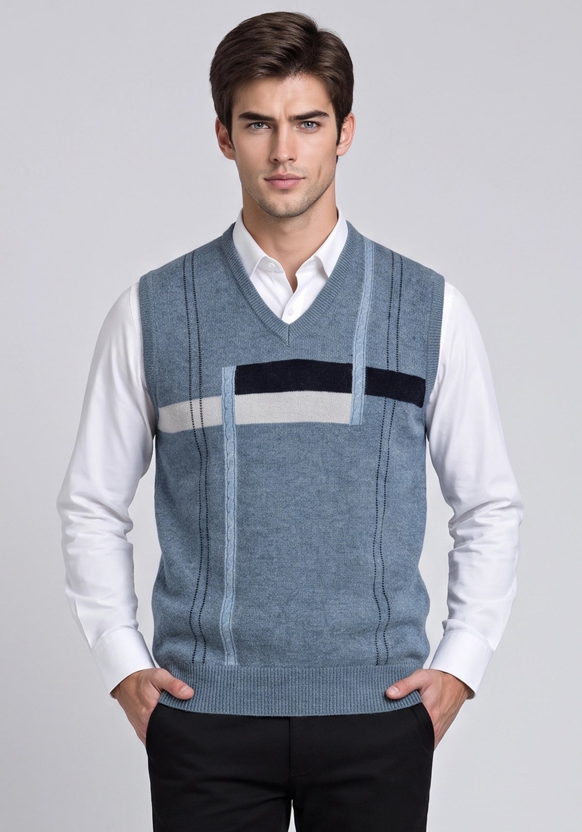 100% Lambswool Gray Blue Sleeveless