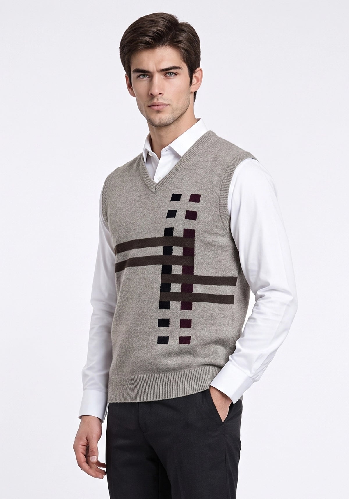 100% Lambswool Gray Blue Sleeveless