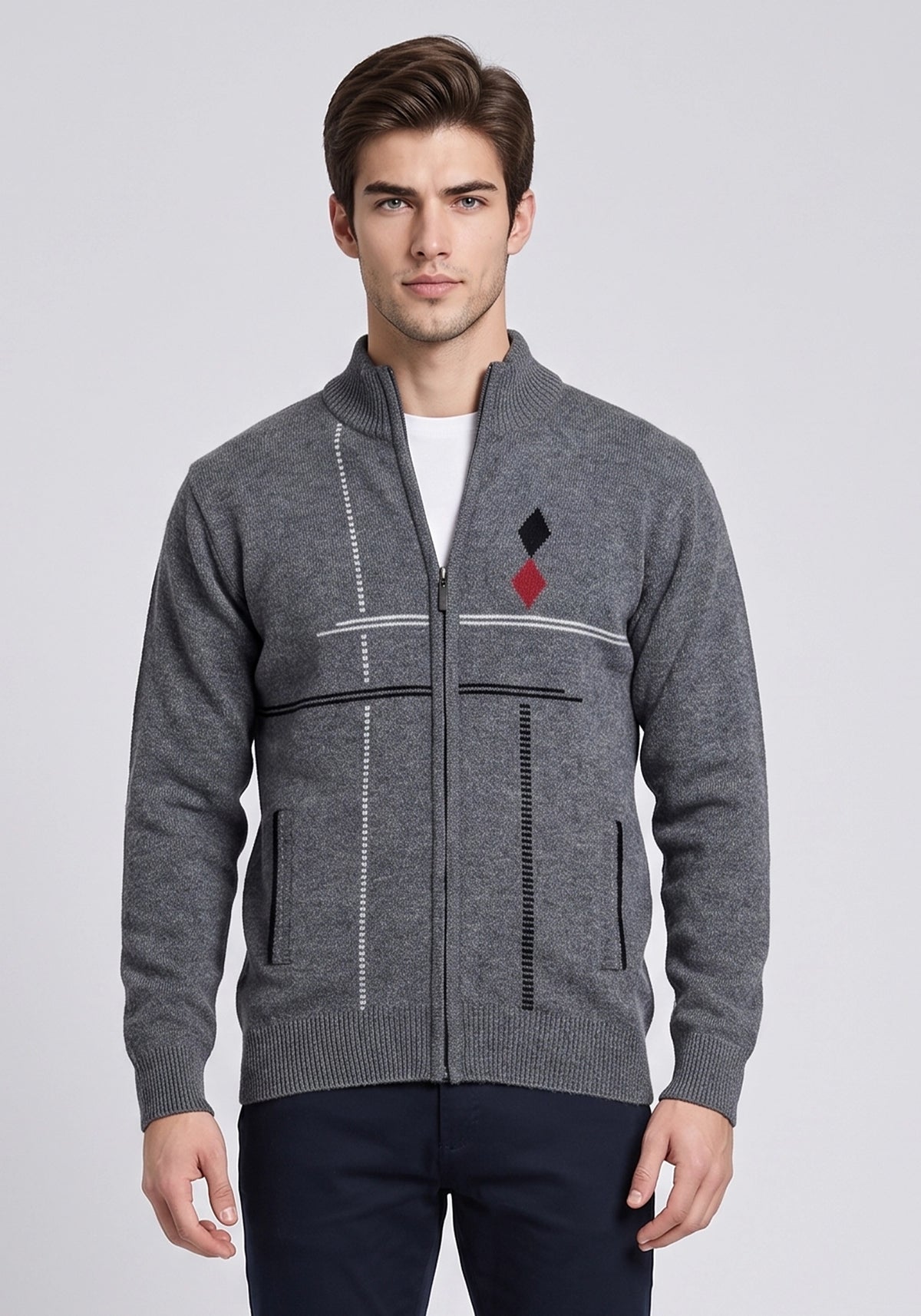 100% Lambswool Gray Mix Zipper