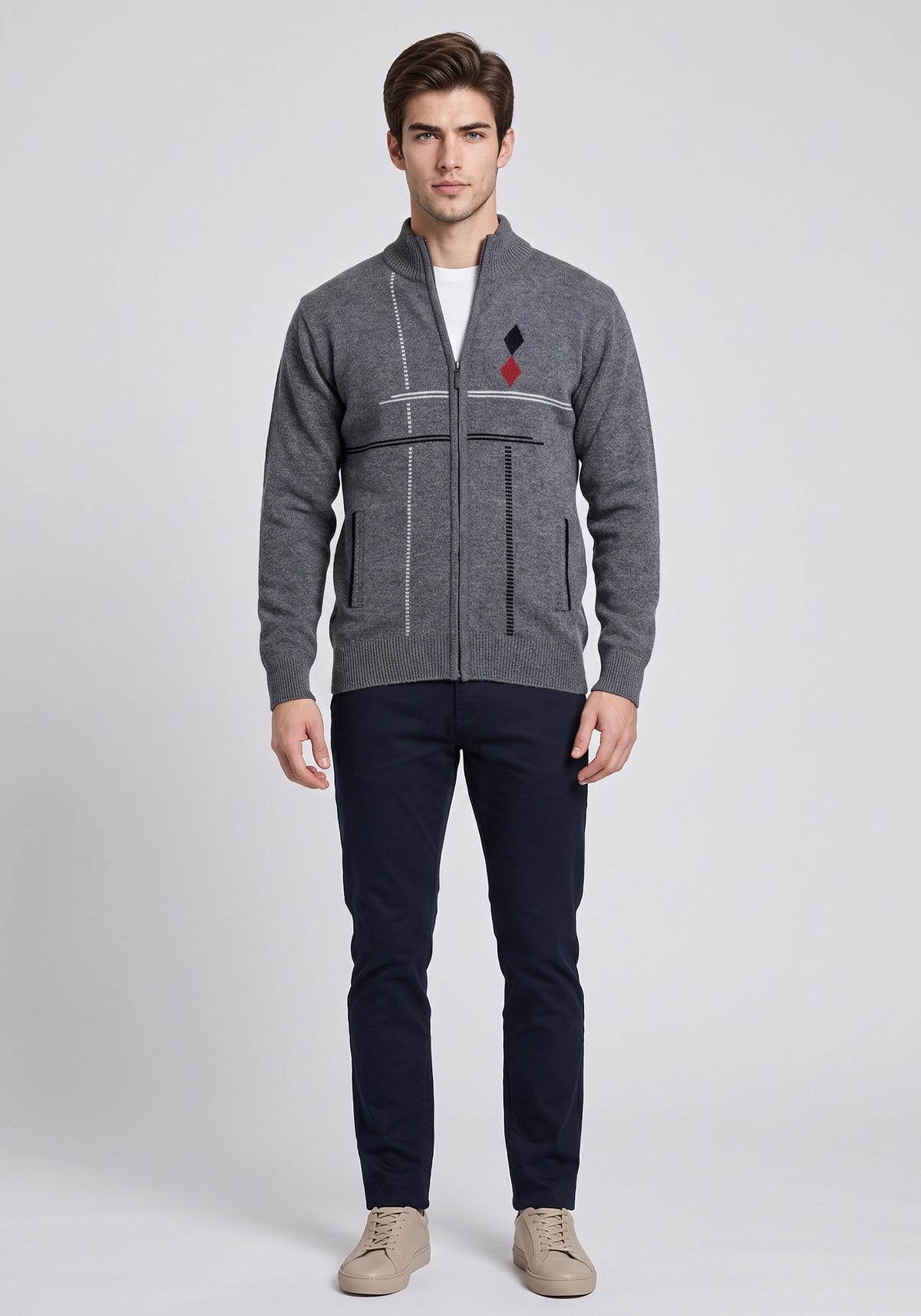 100% Lambswool Gray Mix Zipper