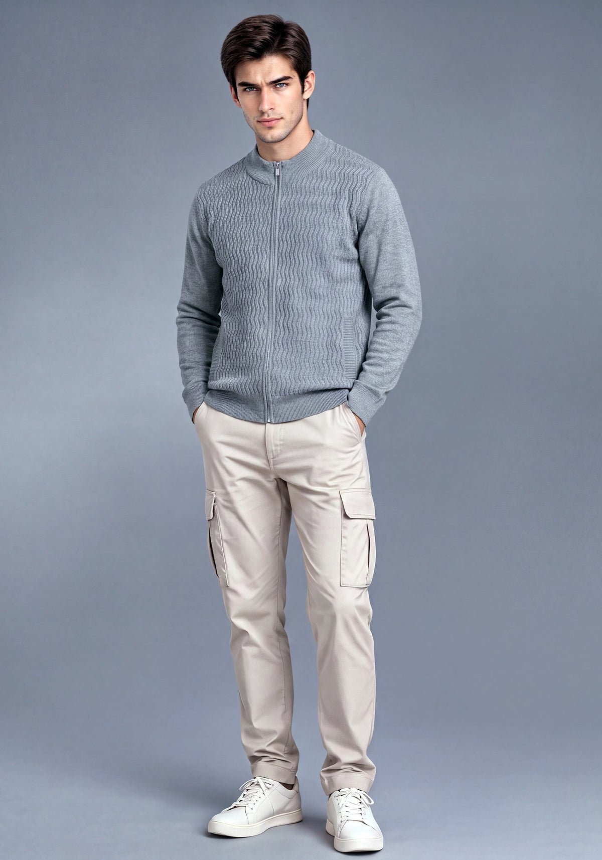 Soft Acrylic Wool Gray Zipper
