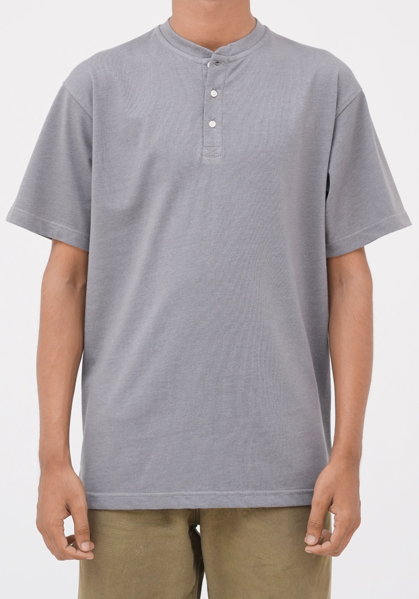 Cotton Henley Plain Round Neck