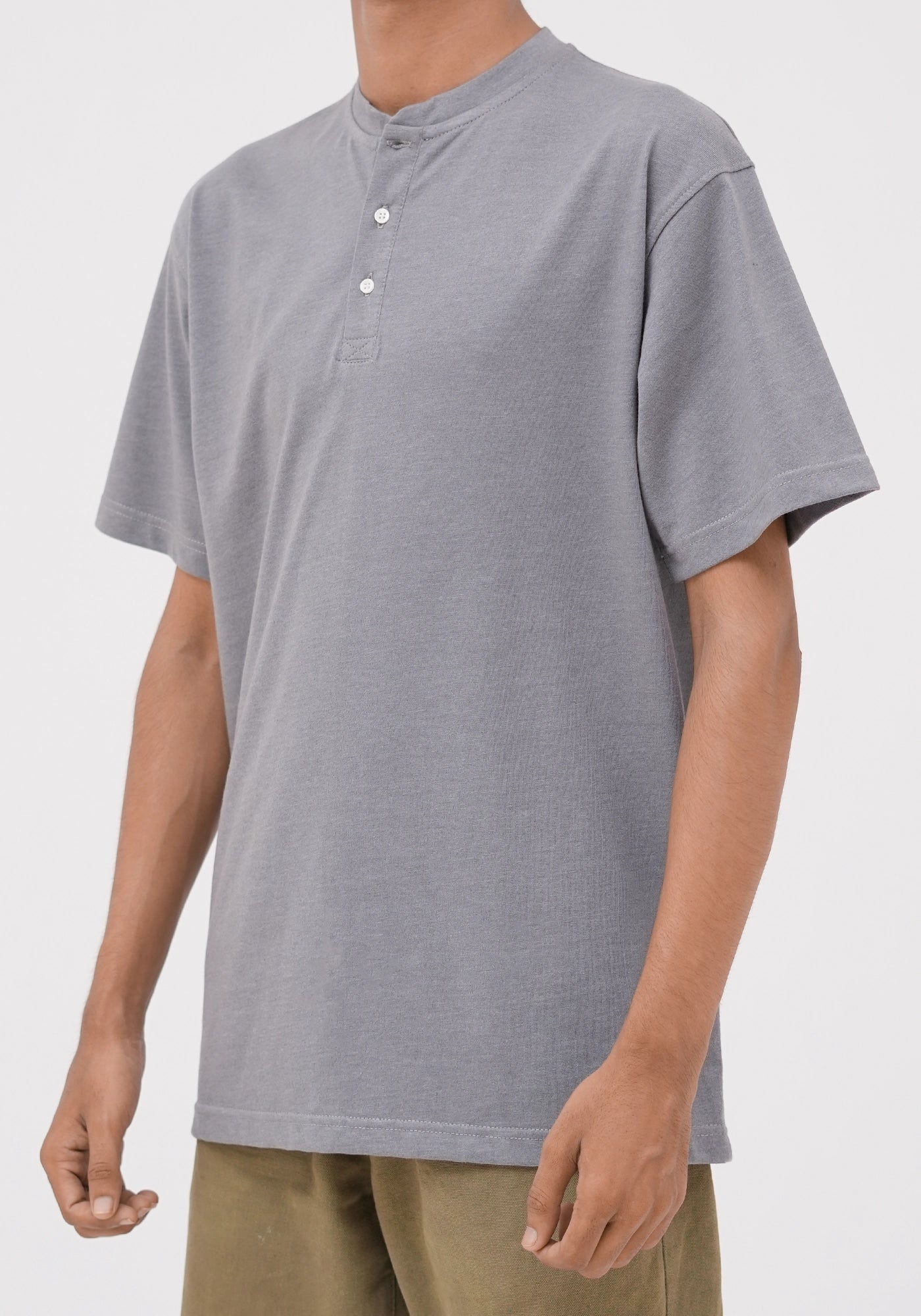 Cotton Henley Plain Round Neck