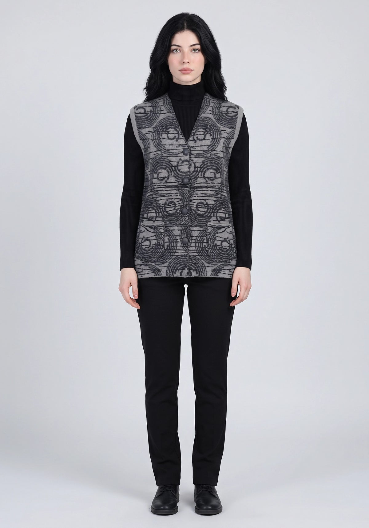 Soft Acrylic Wool Sleeveless Gray Cardigan