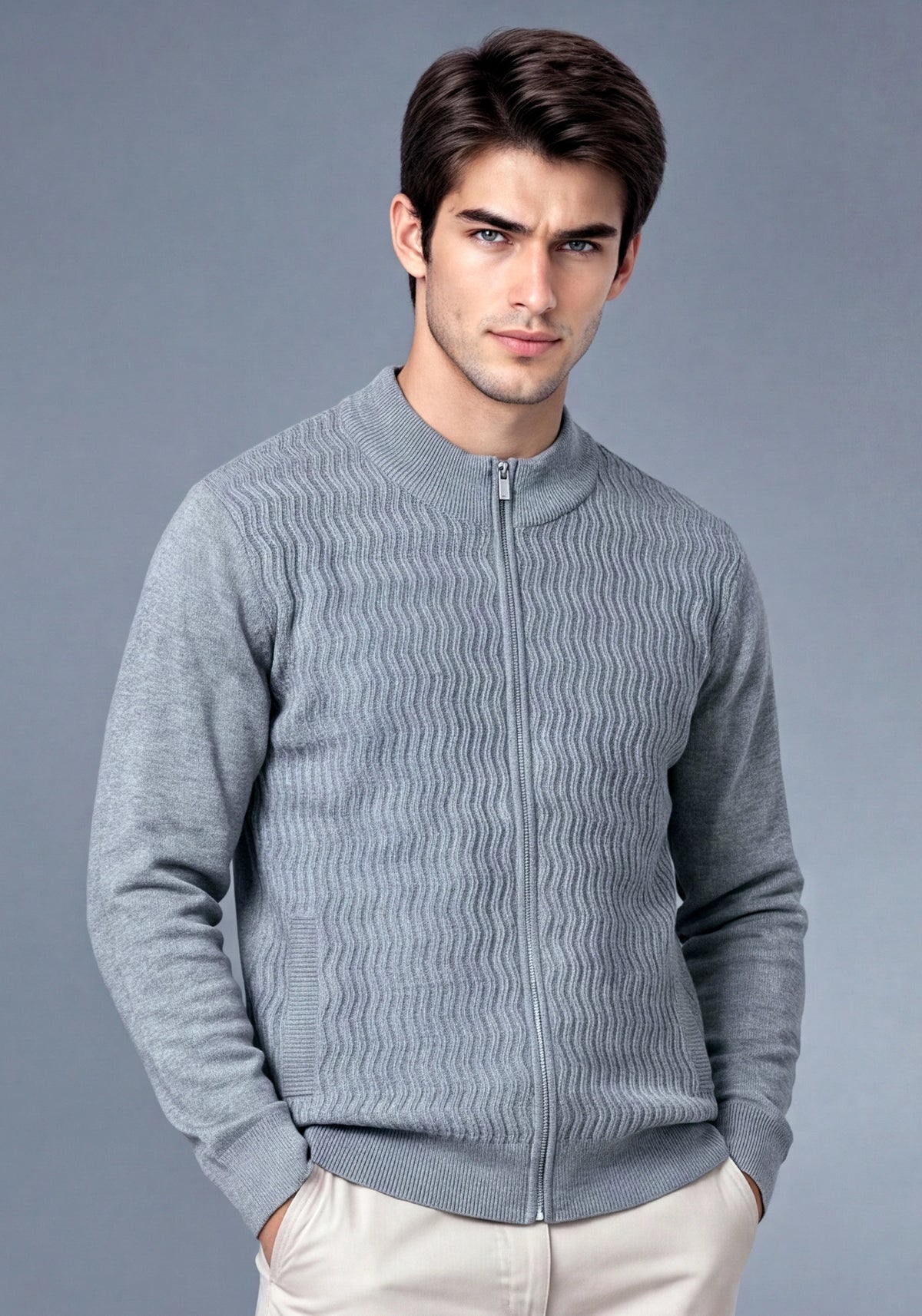 Soft Acrylic Wool Gray Zipper
