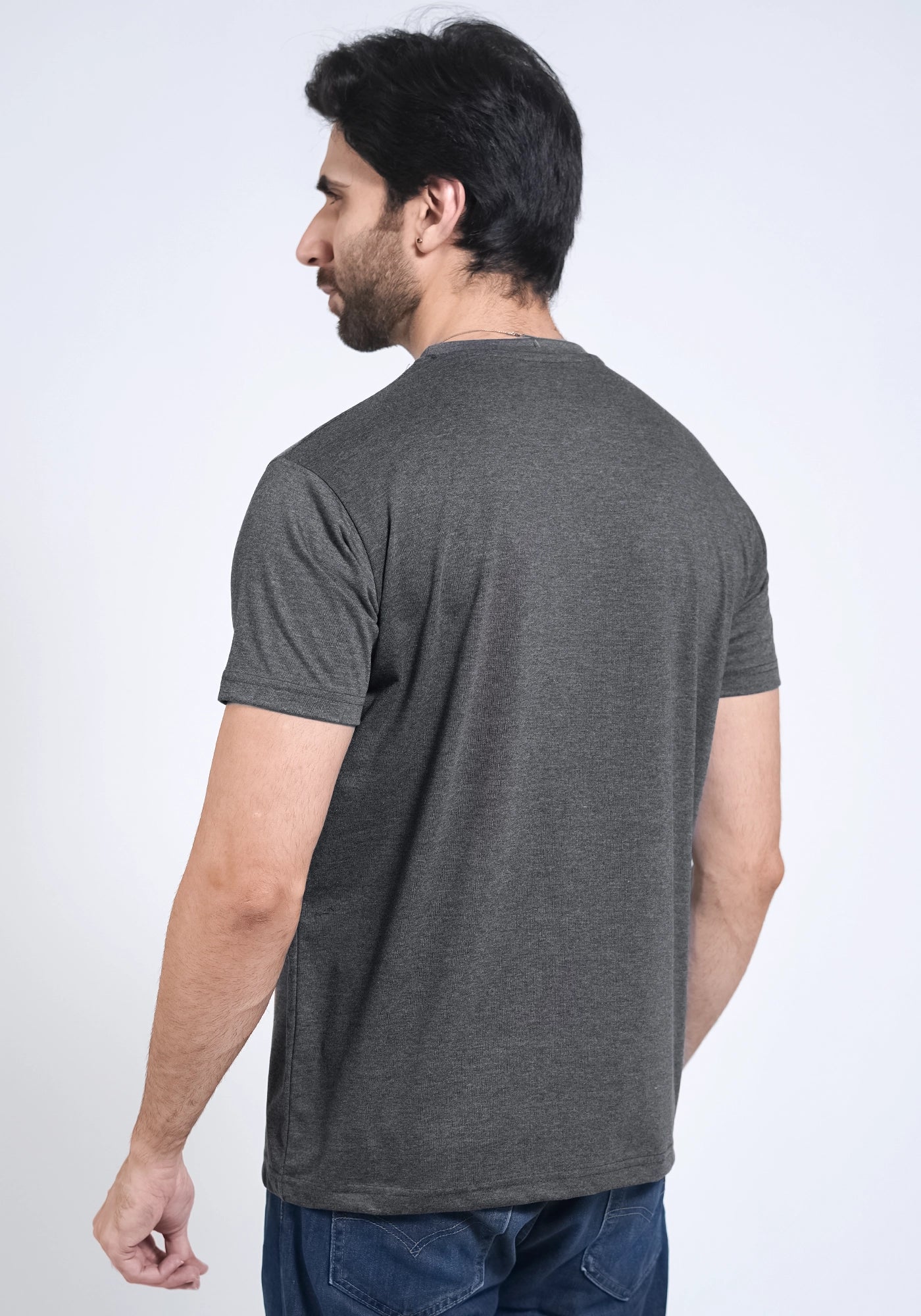 Single Jersey Fabric Plain Charcoal Round Neck