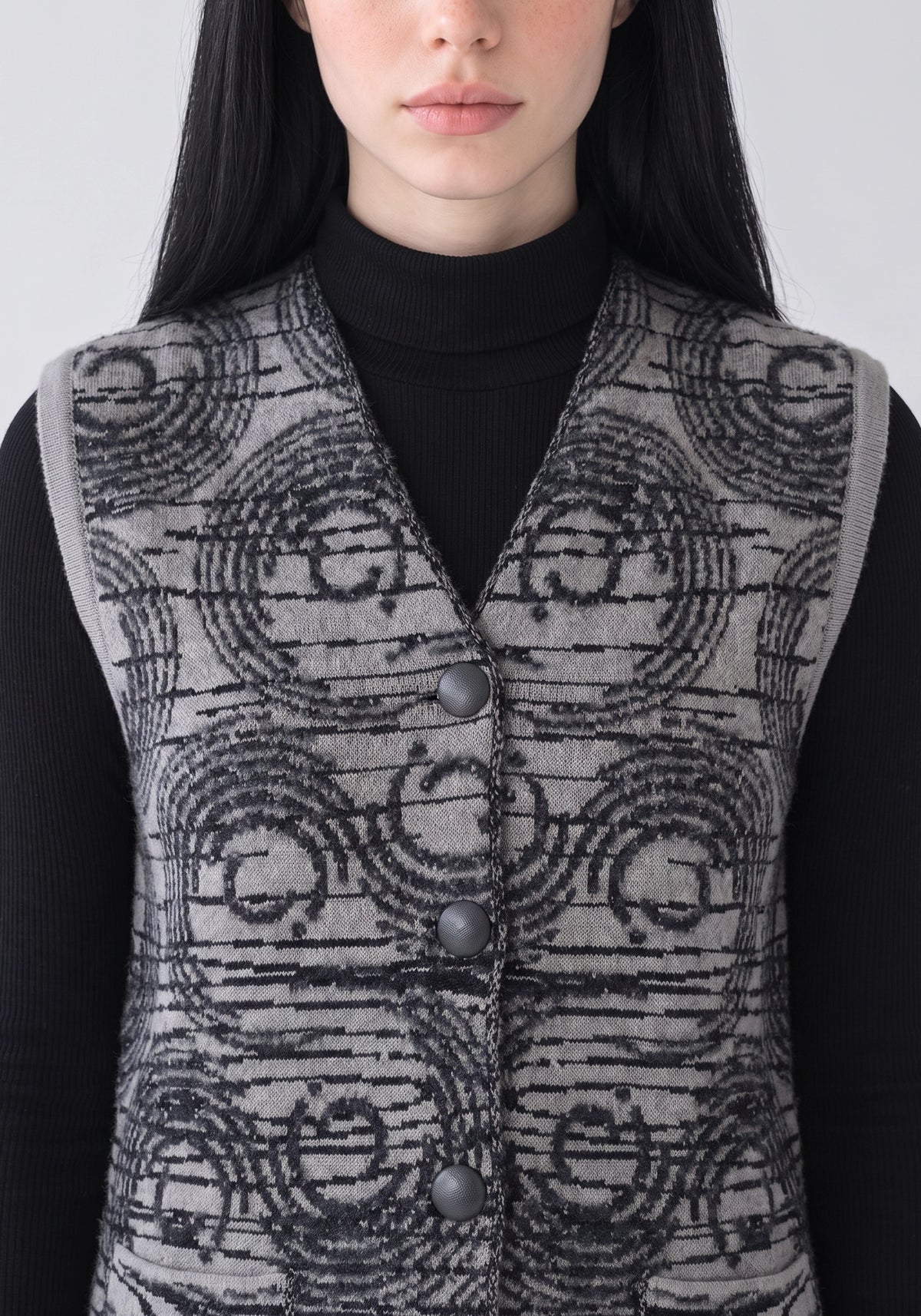 Soft Acrylic Wool Sleeveless Gray Cardigan