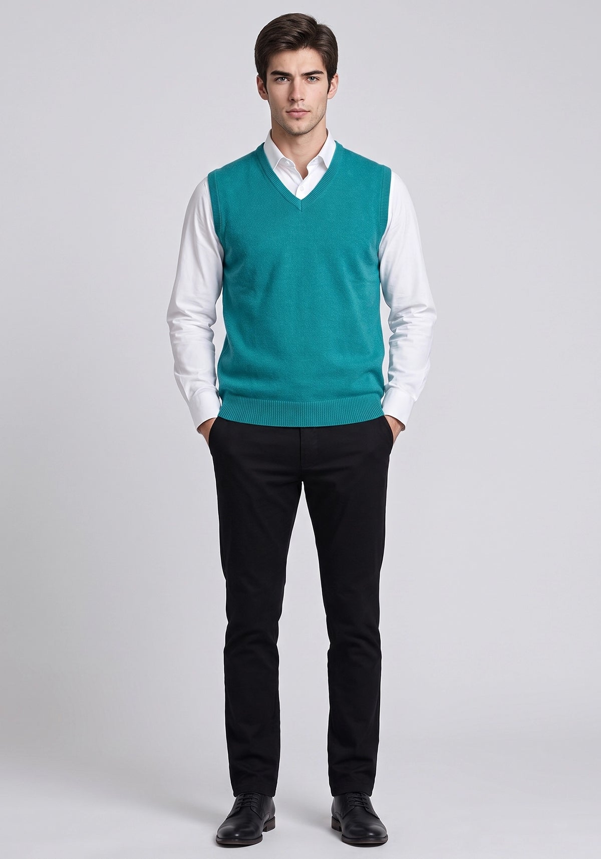 100% Lambswool Green Plain Sleeveless