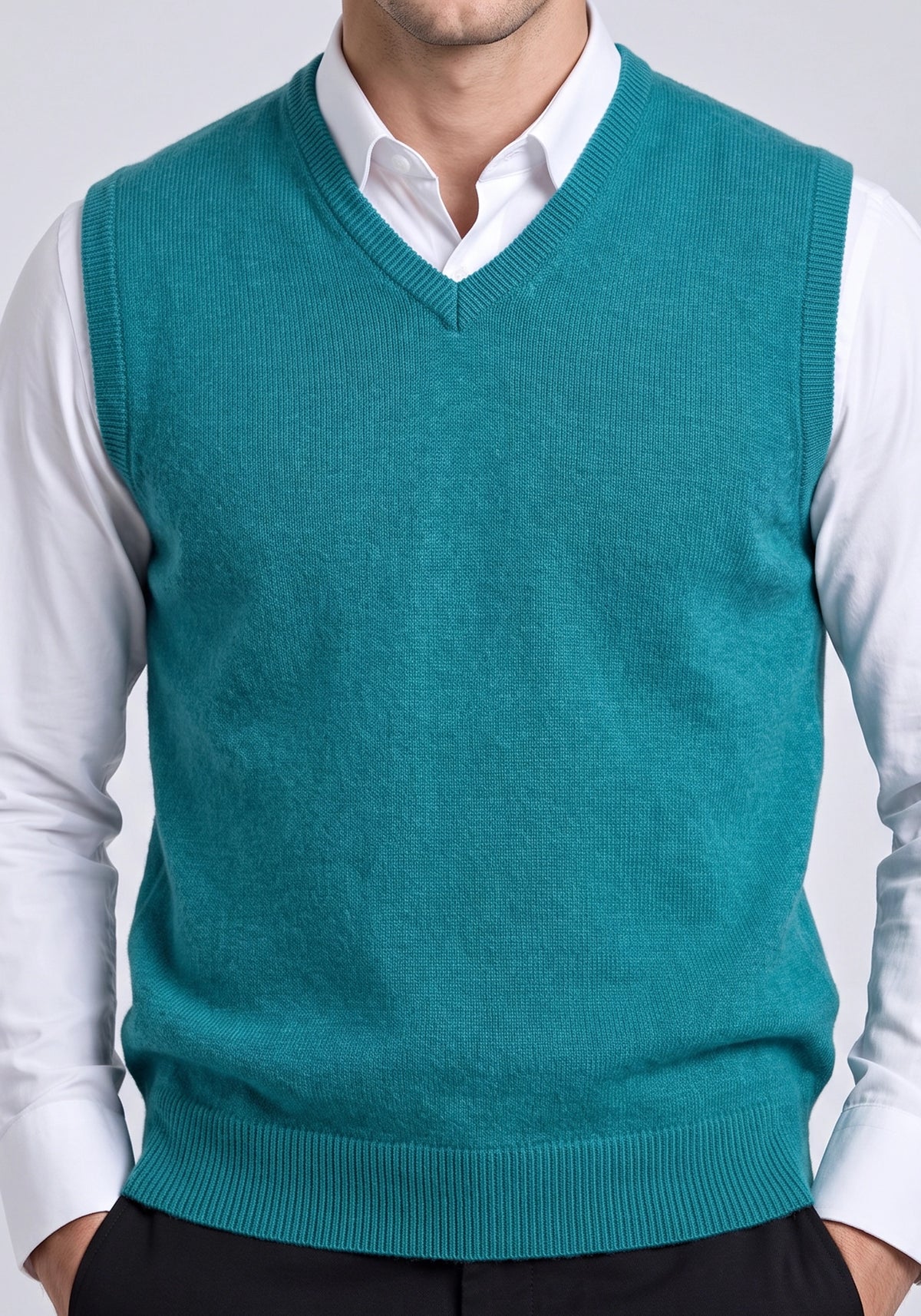 100% Lambswool Green Plain Sleeveless