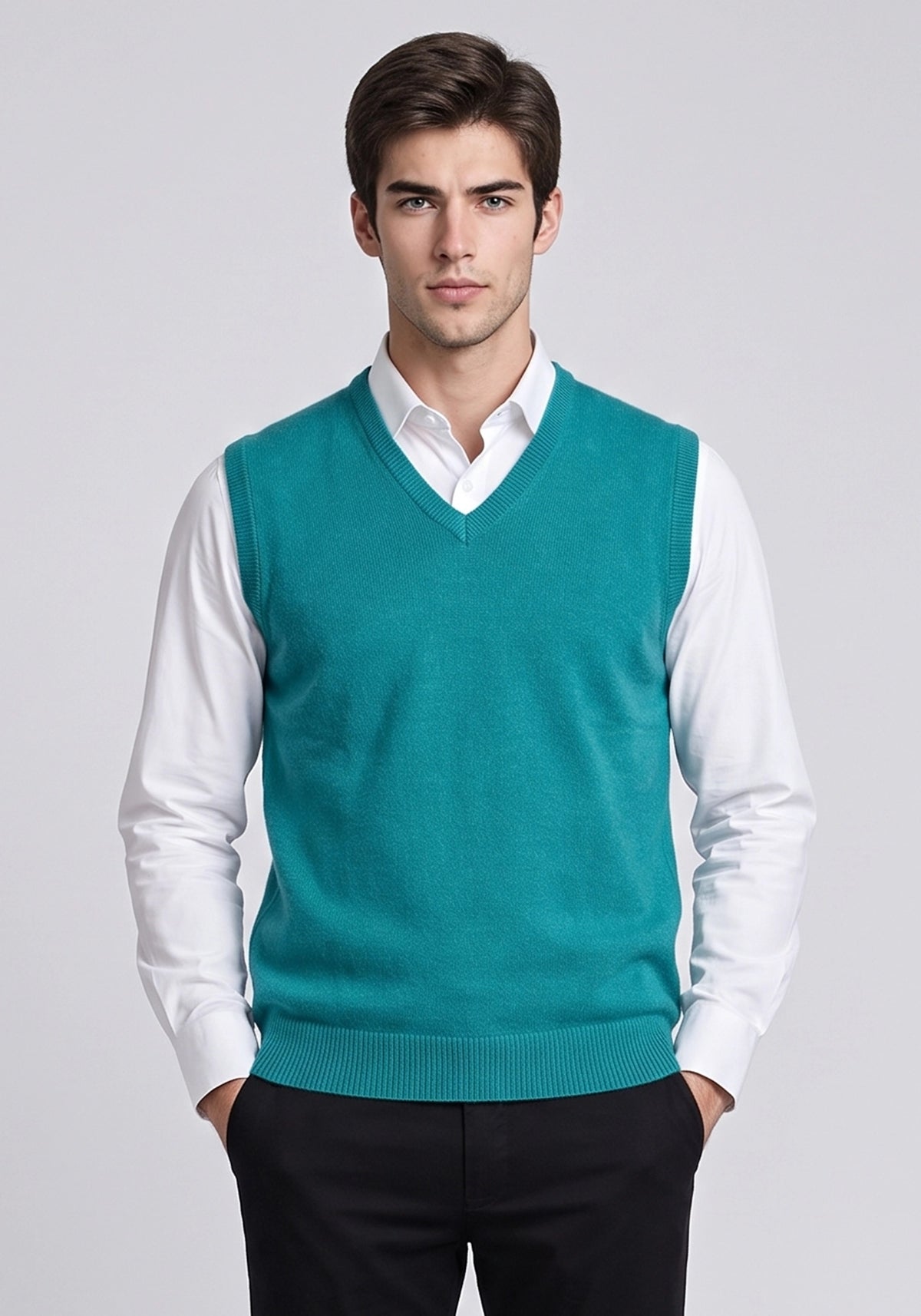 100% Lambswool Green Plain Sleeveless