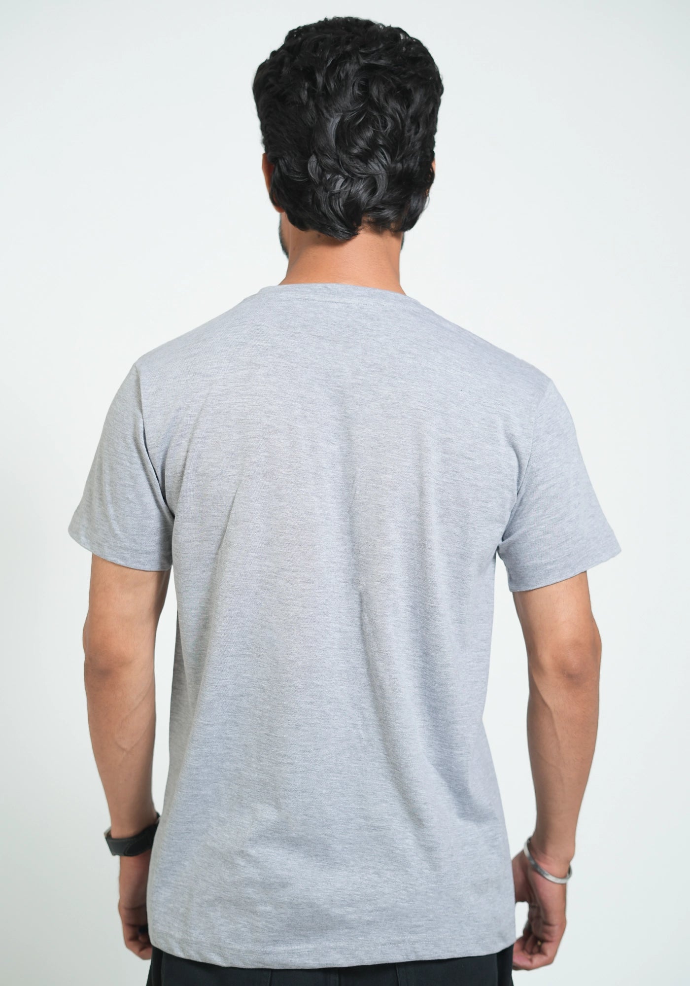 Single Jersey Fabric Plain L Gray Round Neck