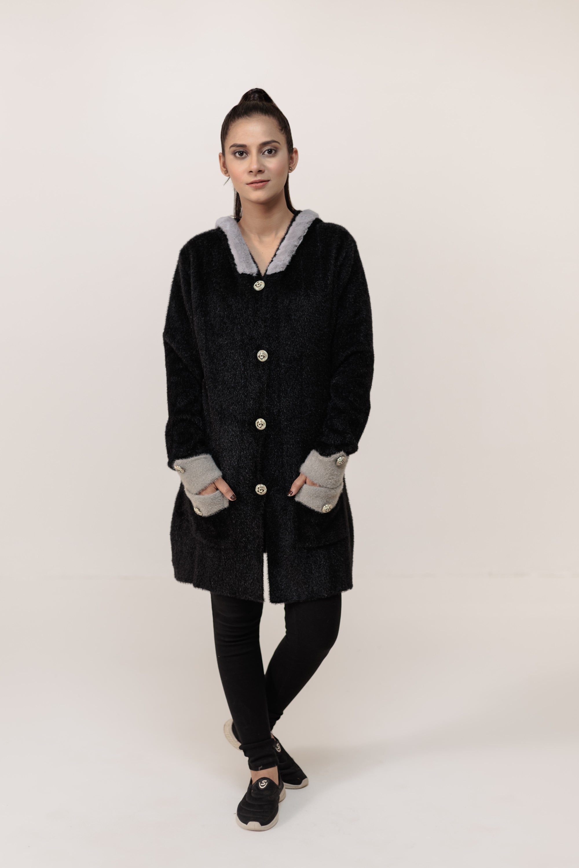 Soft Acrylic Wool Coat with Hoodie