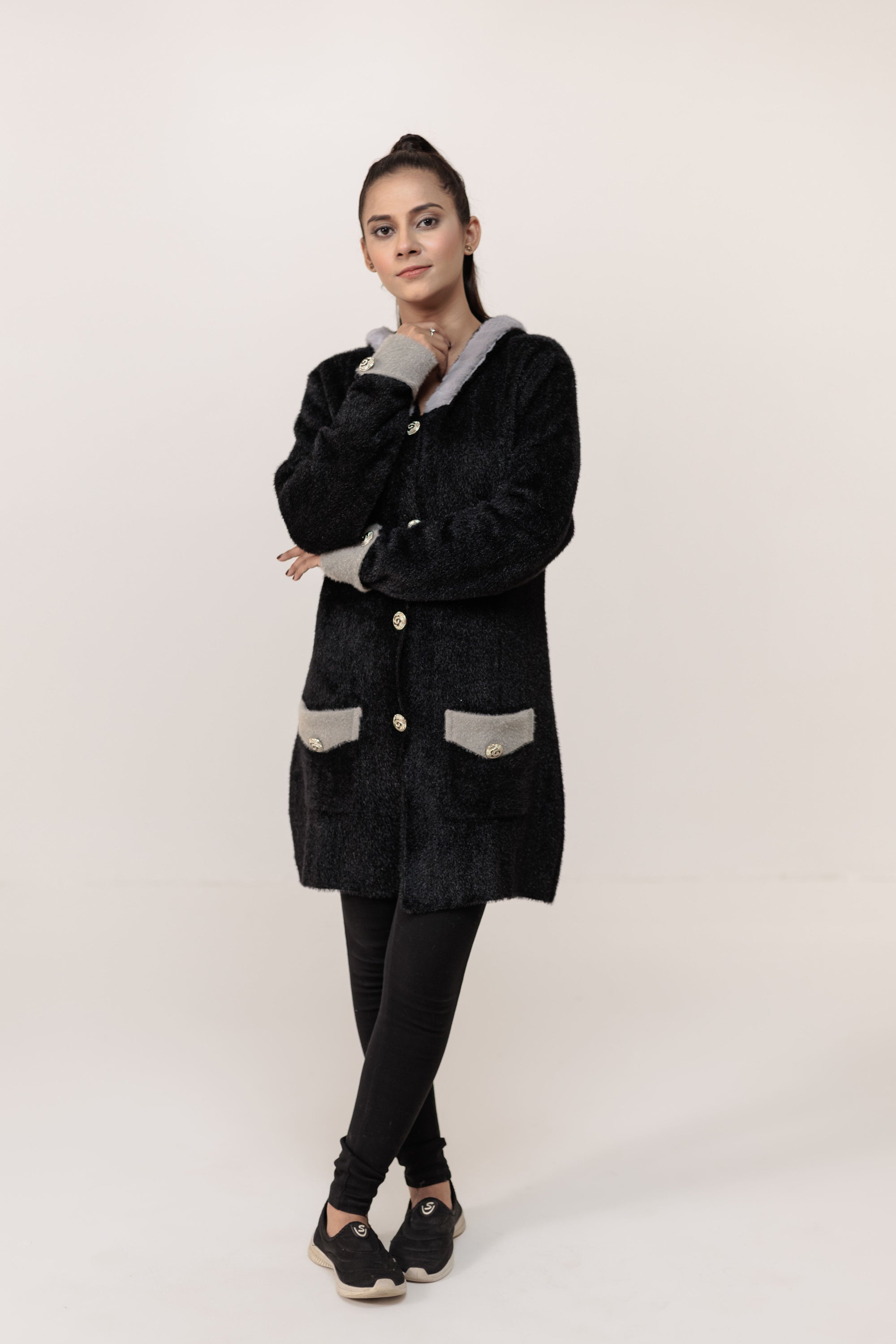 Soft Acrylic Wool Coat with Hoodie